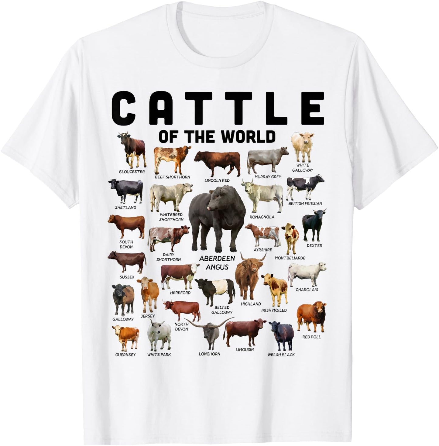 Cow Shirt Cattle Of The World Types Of Cows Funny Farmer T-Shirt - T-Shirt | White
