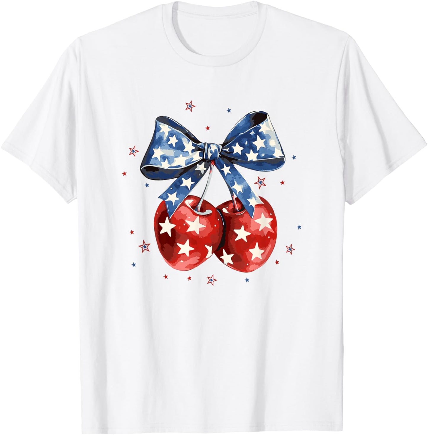 America Cherries Coquette Bow Patriotic USA Flag 4th of July T-Shirt - T-Shirt | White