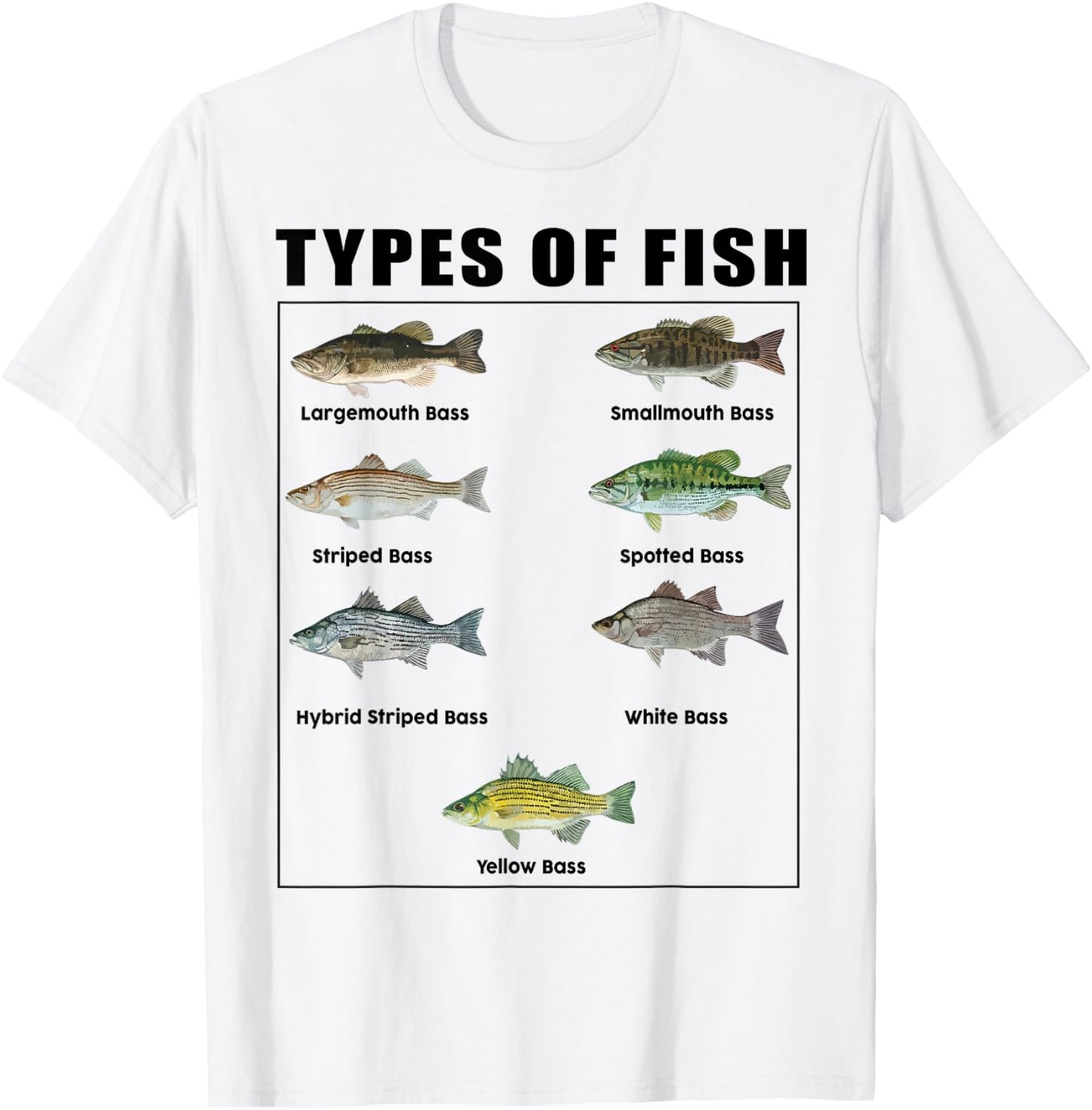 Kids Types of Bass Fish Funny Boy Toddler Men Dad Fishing T-Shirt - T-Shirt | White