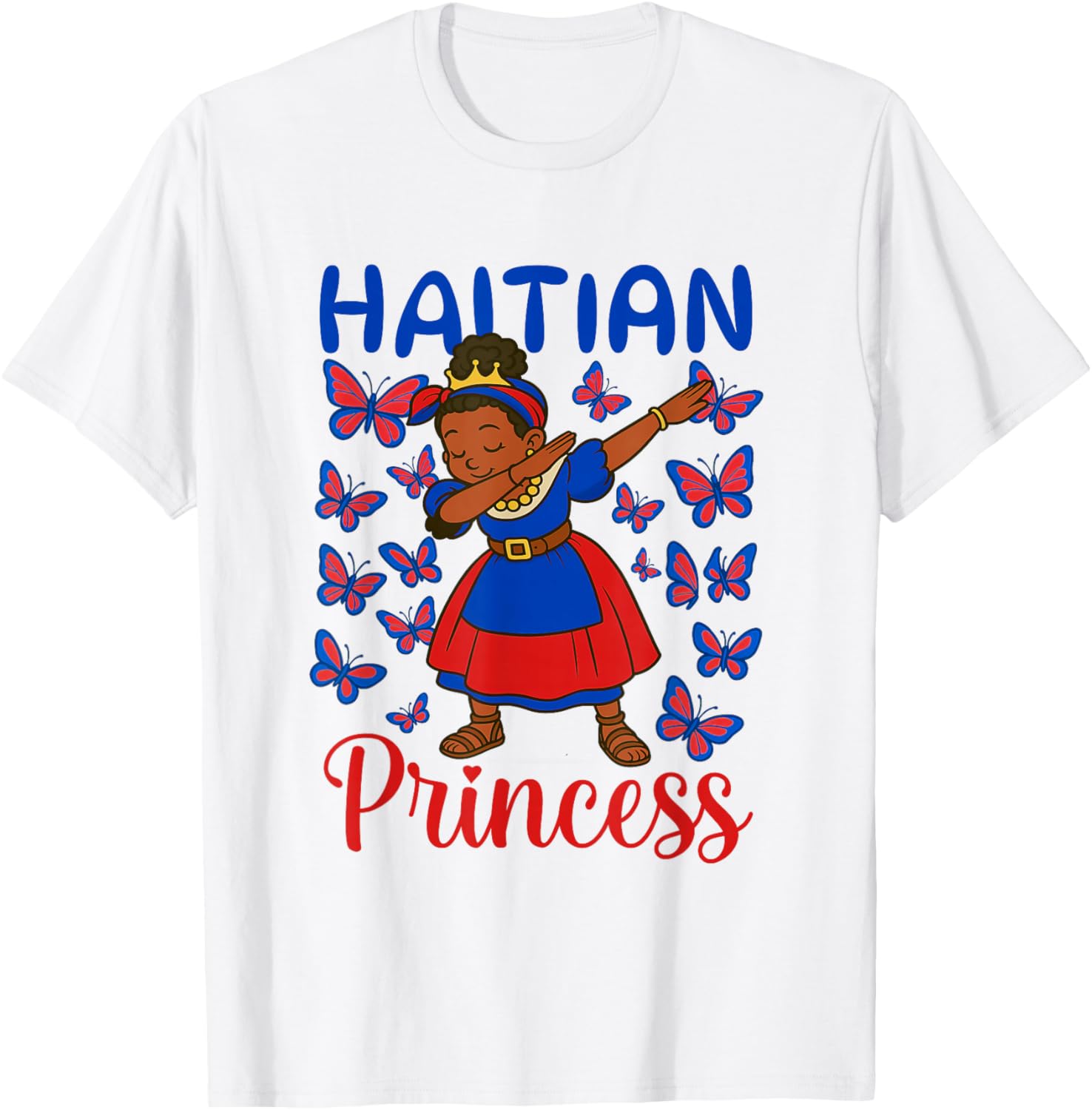 Haitian Princess Dabbing Haitian Flag Dress for Children Girls T-Shirt - T-Shirt | White
