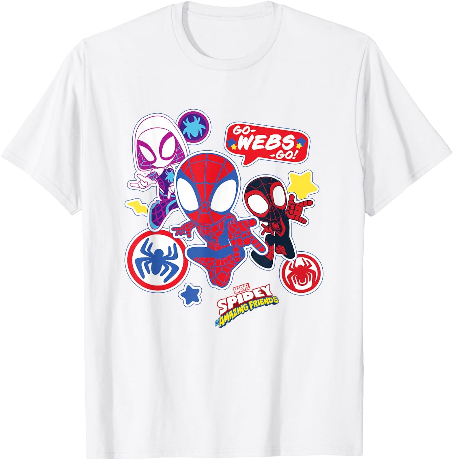 Marvel Spidey and His Amazing Friends Team Spidey Stickers T-Shirt - T-Shirt | White