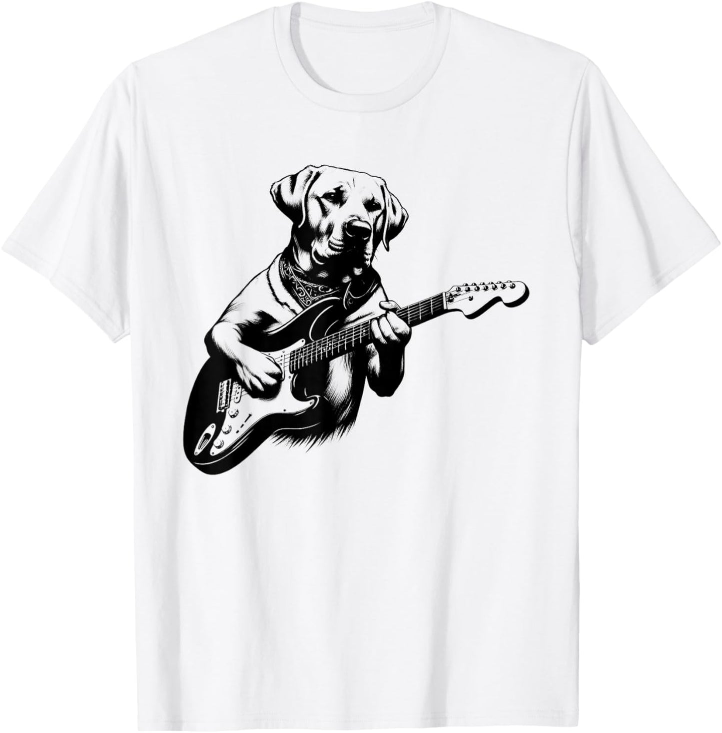 Labrador Dog Playing Electric Guitar Rock Star Guitarist T-Shirt - T-Shirt | White