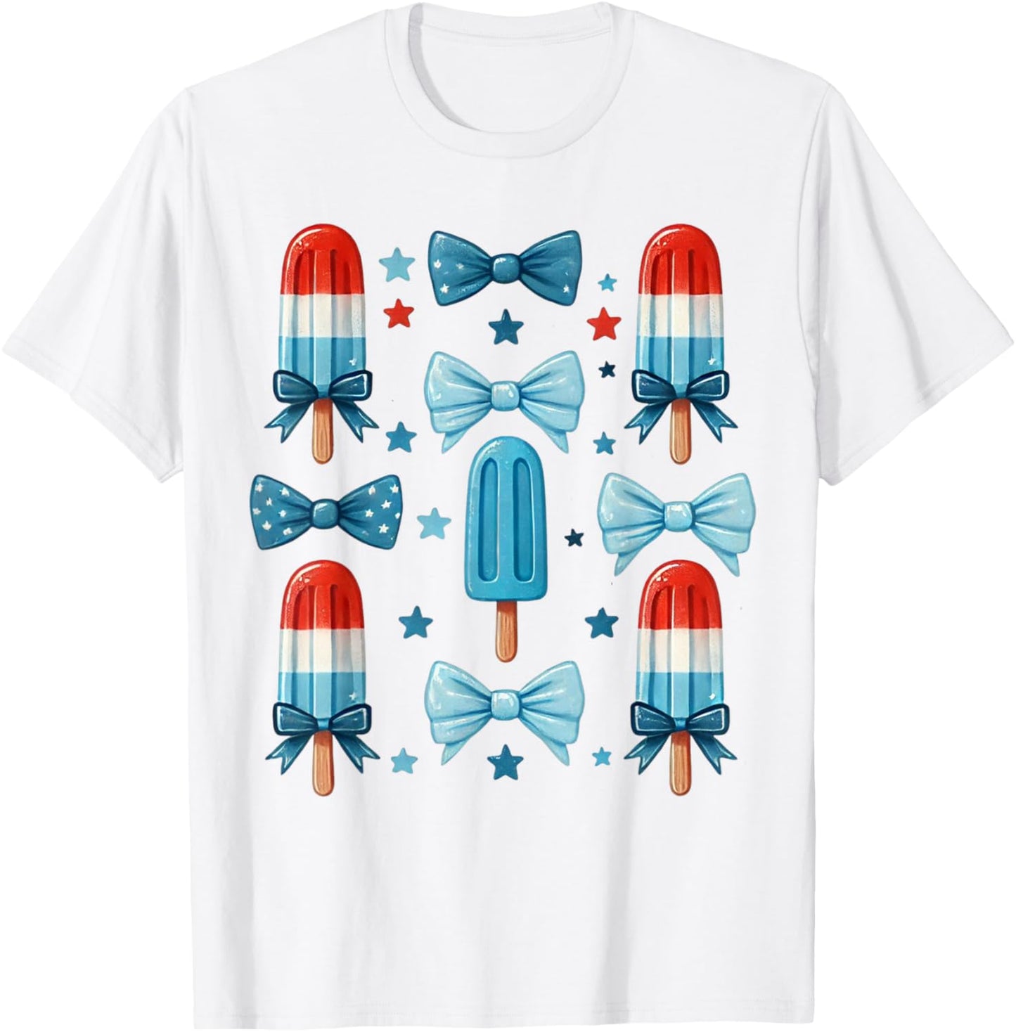 4th of July Cute Popsicle Bows Patriotic Women T-Shirt - T-Shirt | White