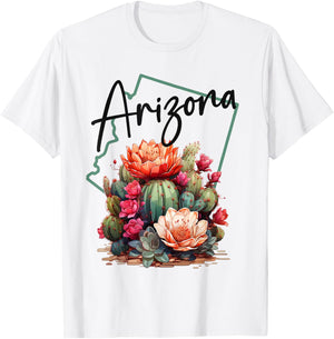 Love State Of Arizona Blooming Cactus Flowers T-Shirt - T-Shirt | White