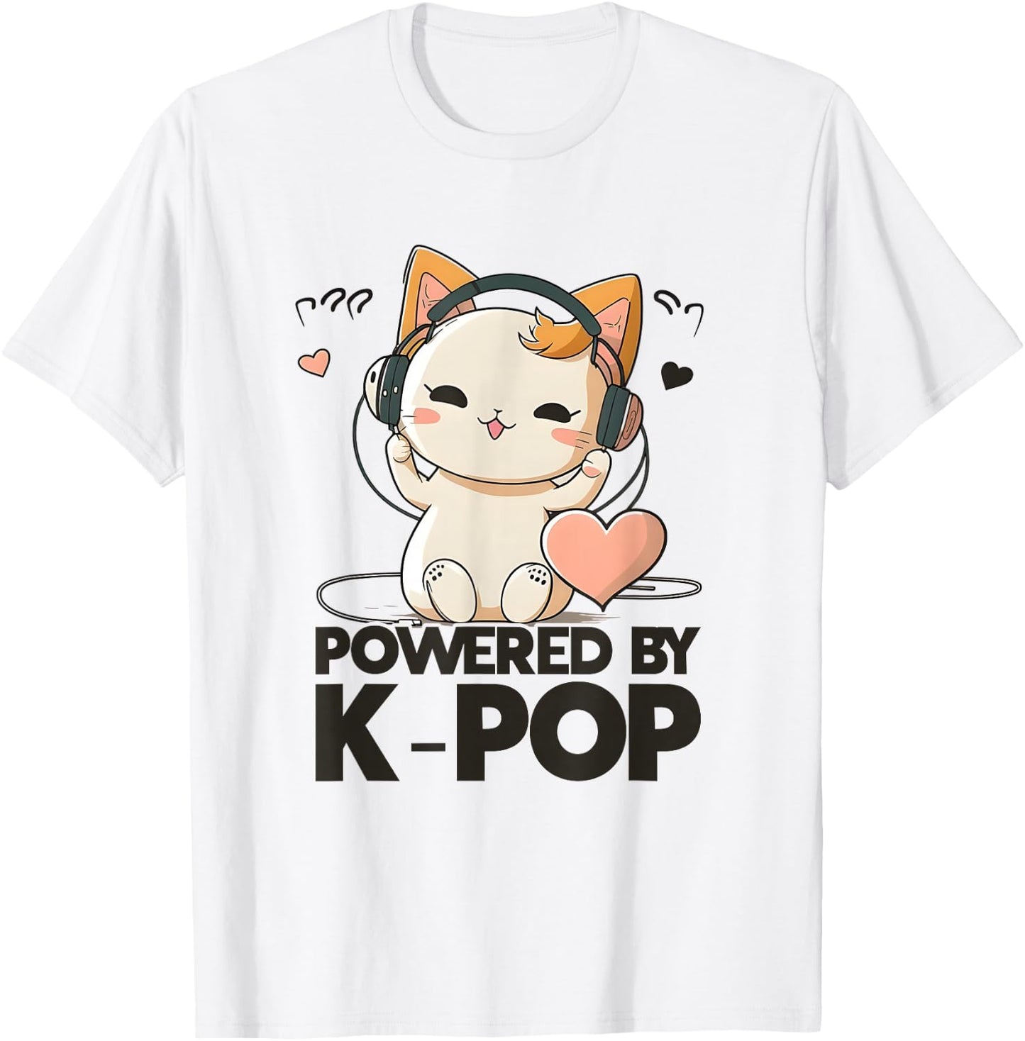 Powered by Kpop Merchandise Cat K-Pop Fashion Fangirls T-Shirt - T-Shirt | White