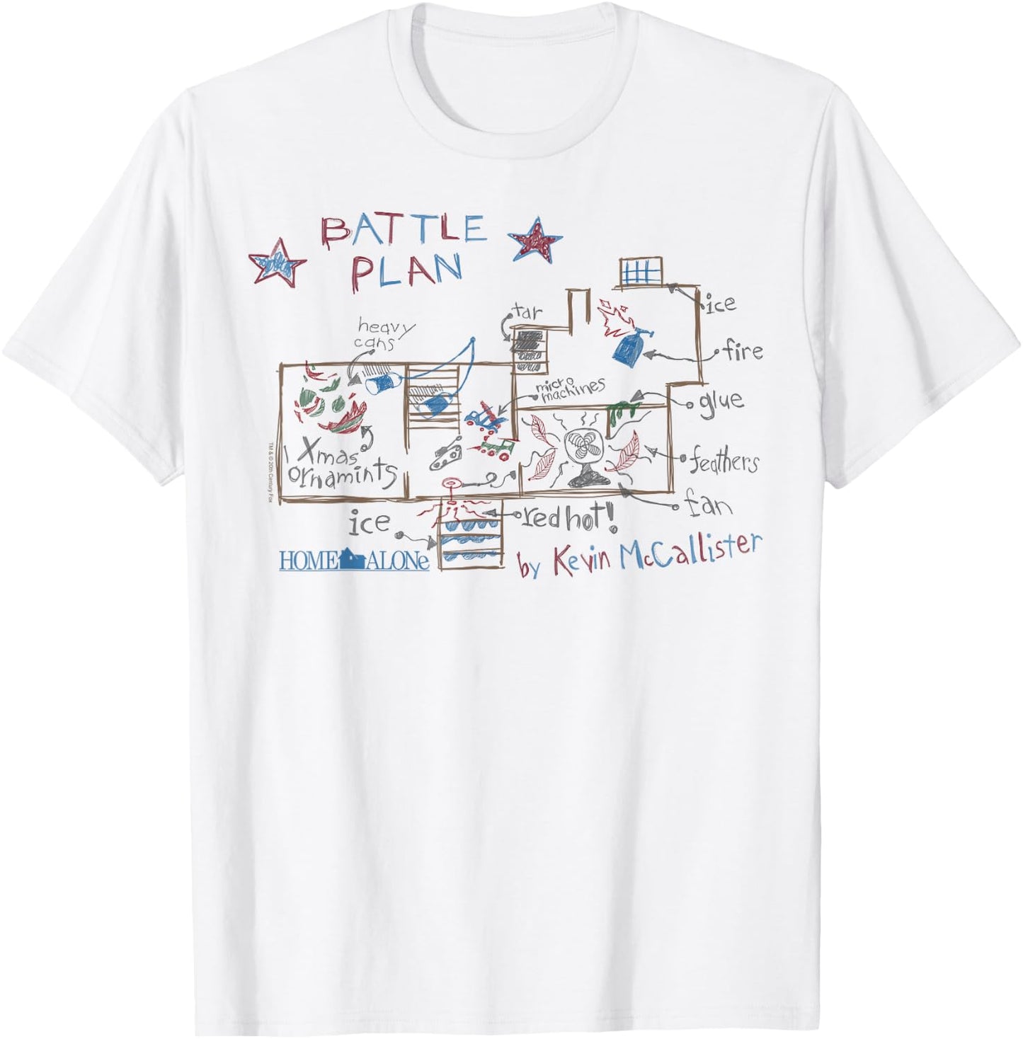 Home Alone Battle Plan by Kevin McCallister Sketch T-Shirt - T-Shirt | White