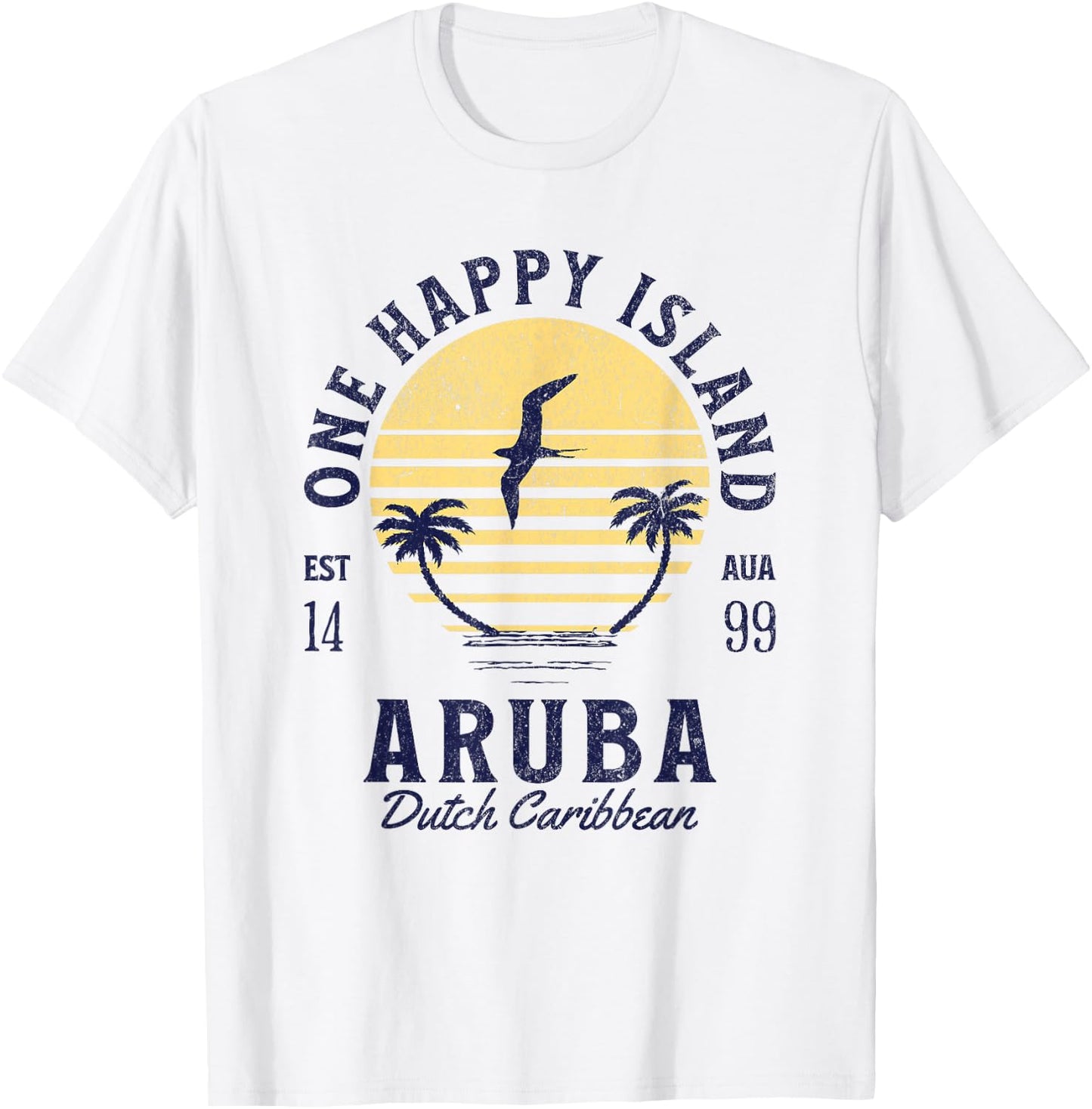 One Happy Island Aruba Shirt Retro Sunset Palm Ocean Vintage T-Shirt - T-Shirt | White