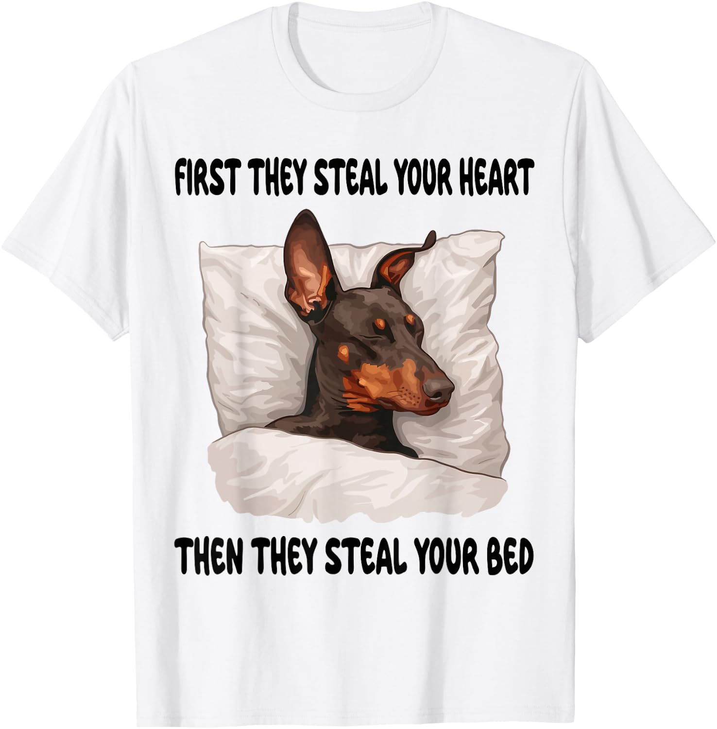 Doberman Pinscher Sleeping Pajamas Nightgown T-Shirt - T-Shirt | White