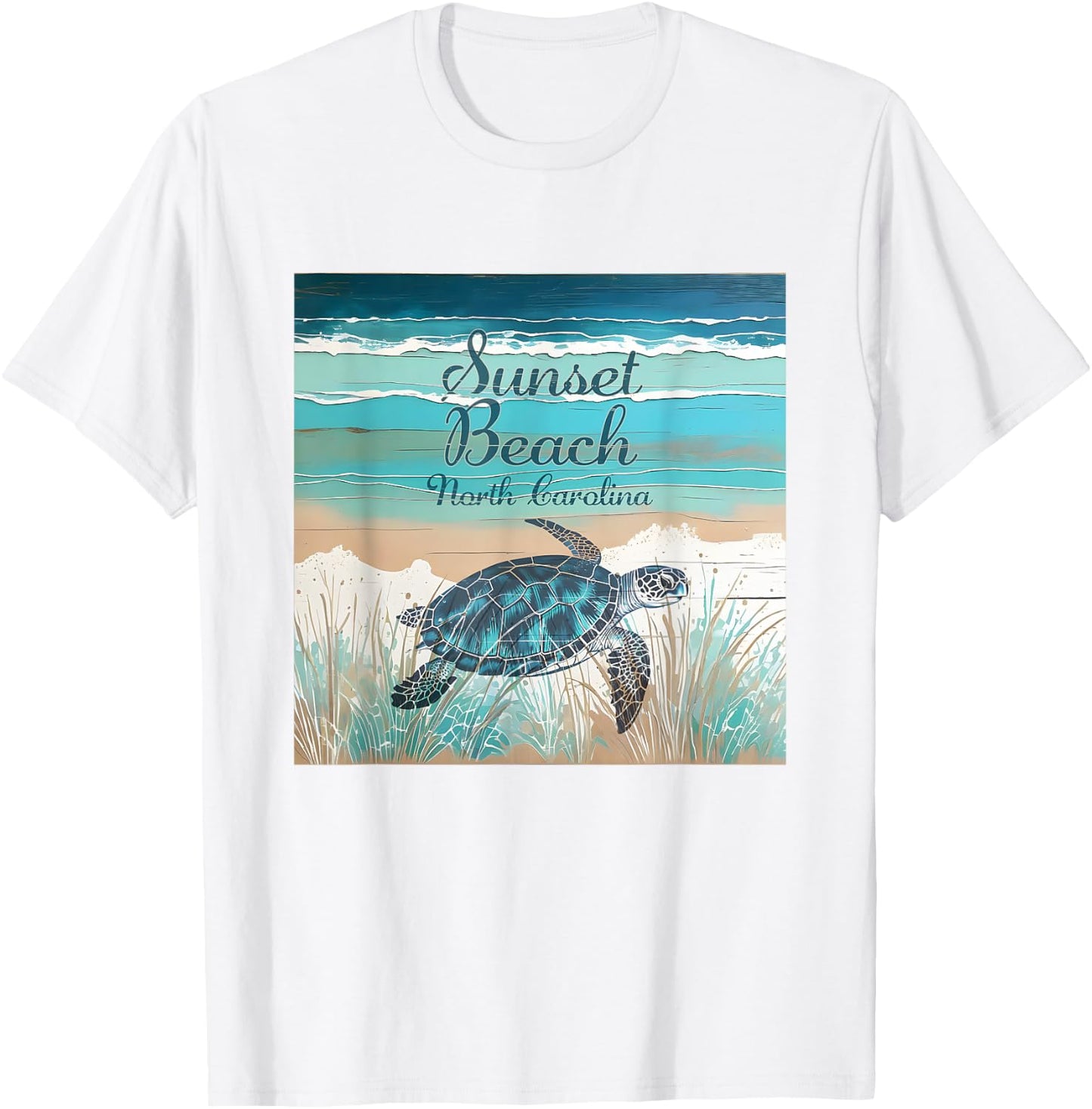 Sunset Beach North Carolina Sea Turtle Beach Decor Men Women Girls Kids T-Shirt - T-Shirt | White