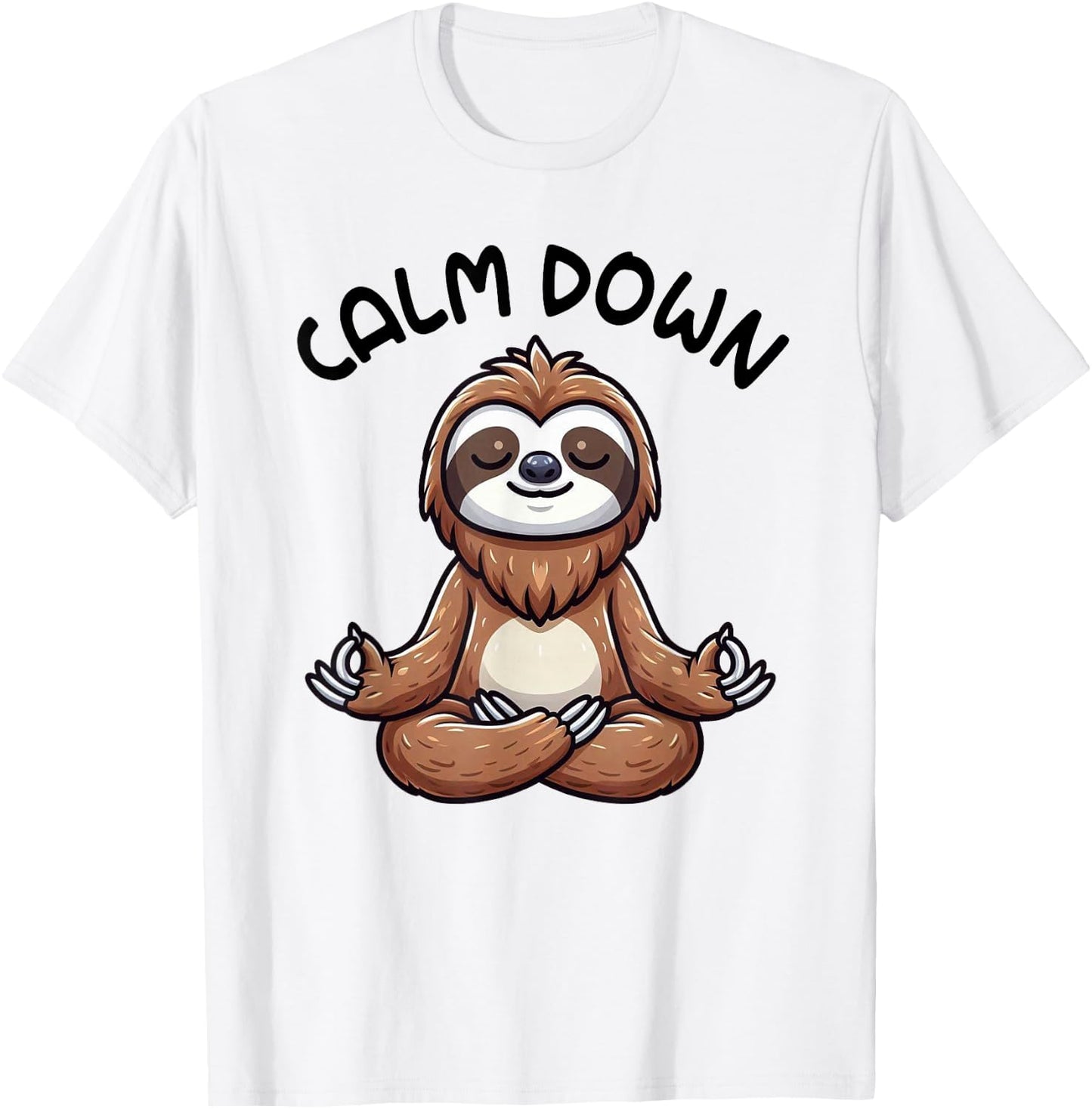 Sloth Calm Down Yoga Meditation T-Shirt - T-Shirt | White