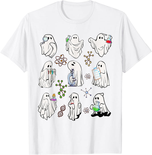 Ghost Science Teacher Chemistry Laboratory Halloween Costume T-Shirt - T-Shirt | White