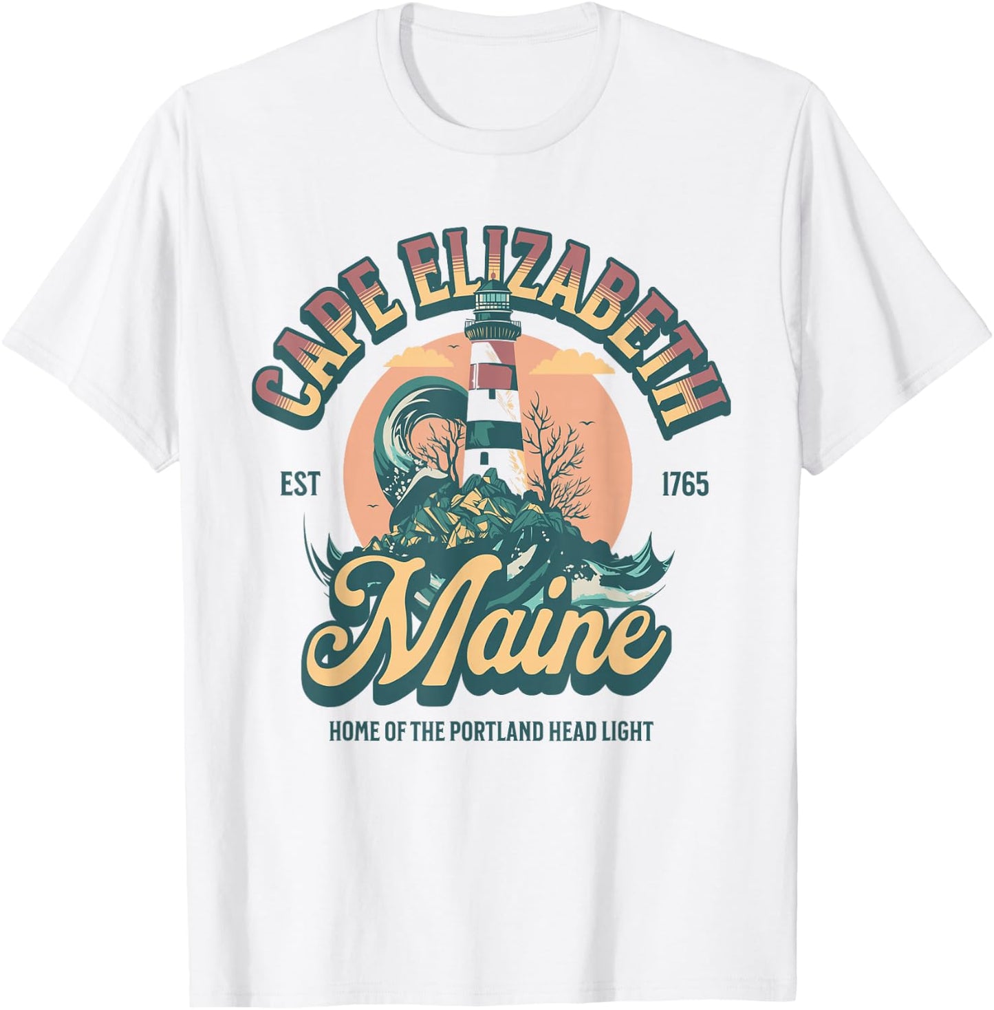 Cape Elizabeth Maine Est 1765 Lighthouse T-Shirt - T-Shirt | White