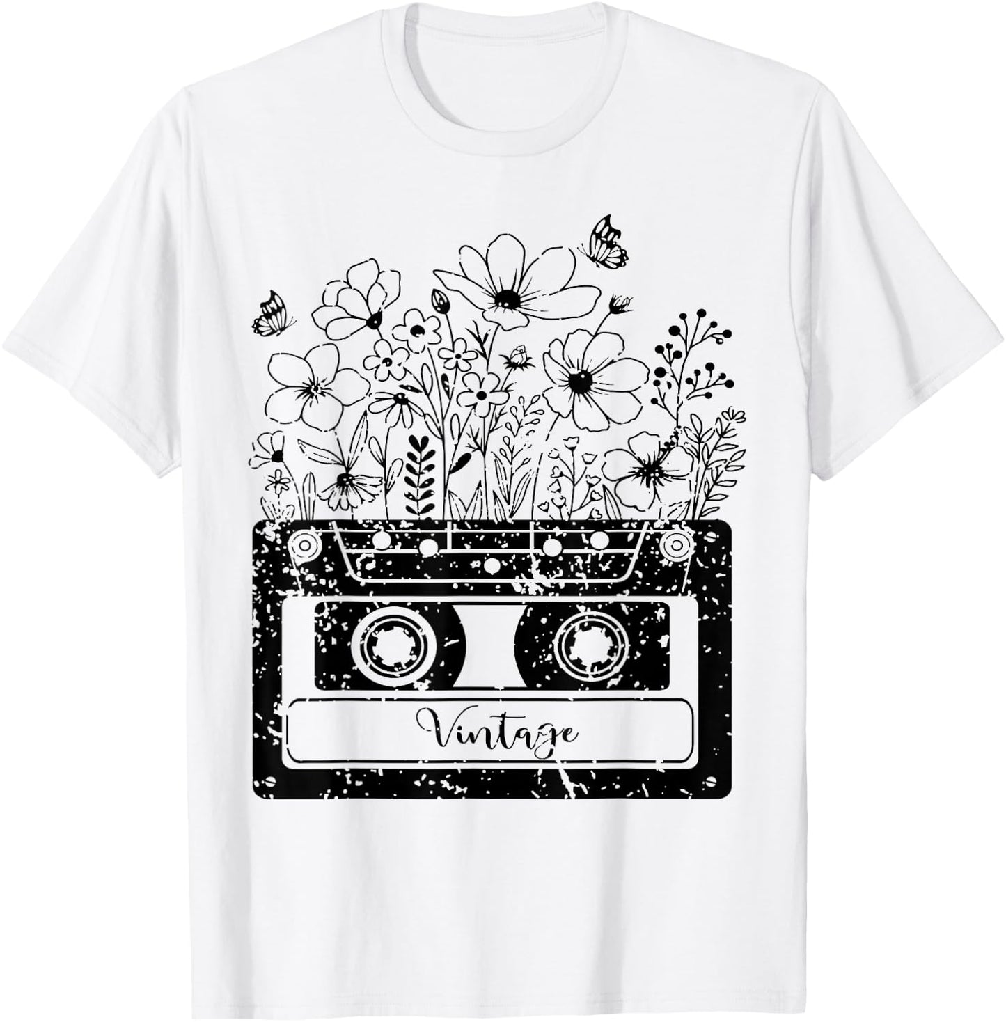 Vintage Cassette Wildflower, Tapes Mixtapes 80s 90s Music T-Shirt - T-Shirt | White