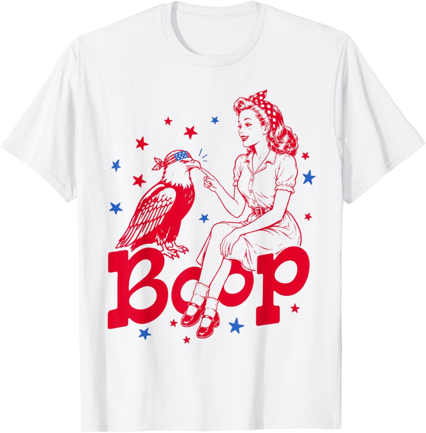 Boop Vintage Girl and Eagle Funny Patriotic Retro Art T-Shirt - T-Shirt | White