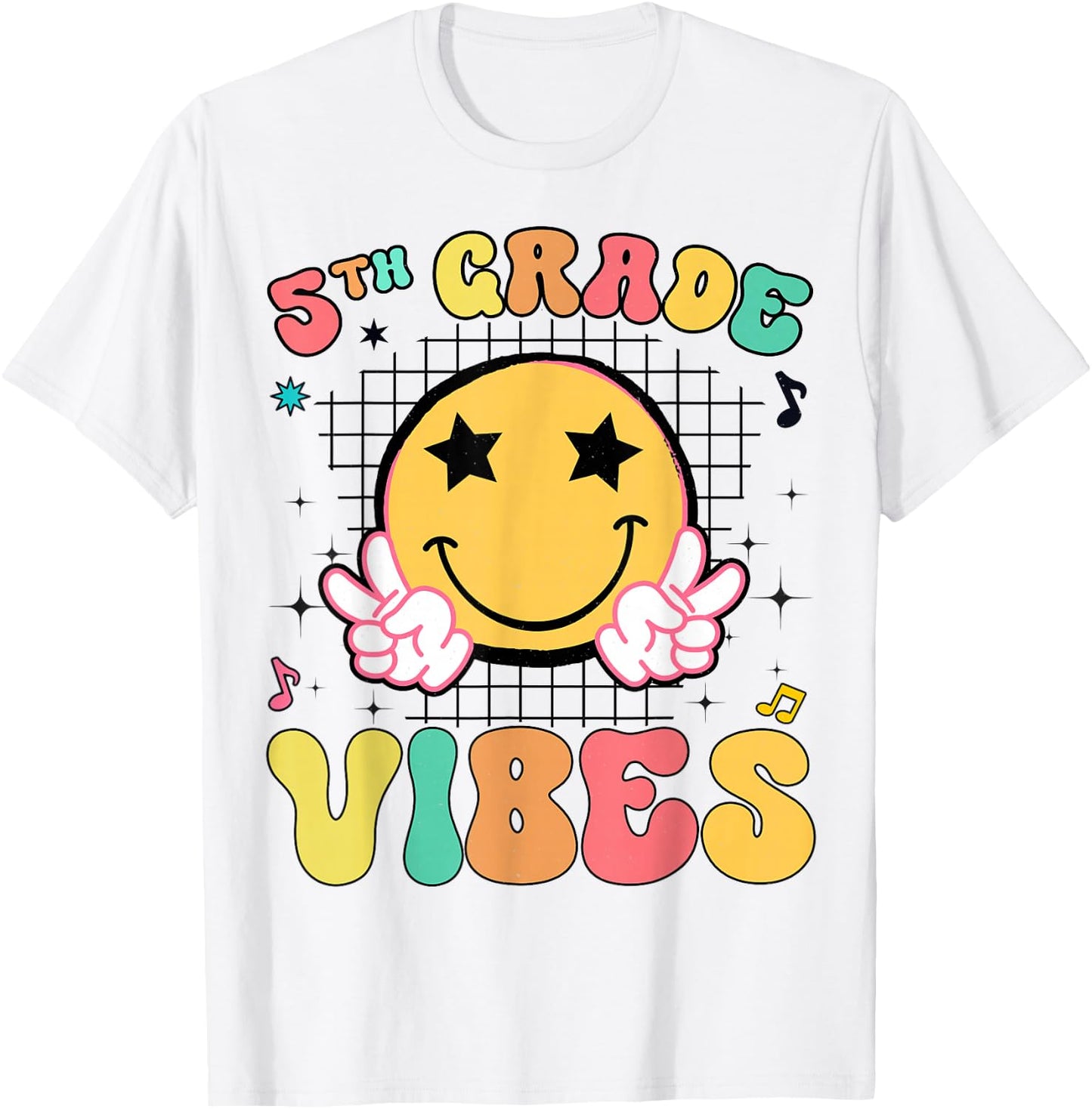 Girls 5th Grade Vibes Smile Face Back to School Fifth grade T-Shirt - T-Shirt | White