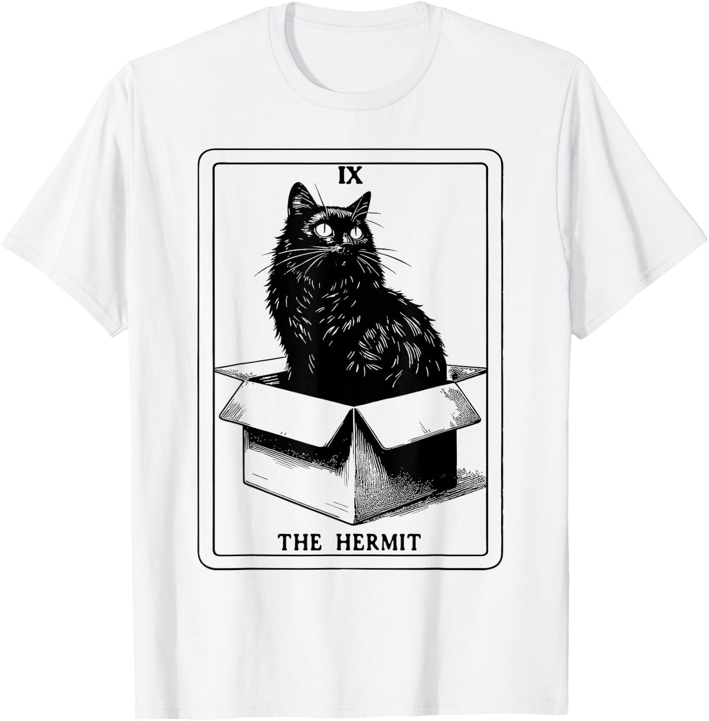 The Hermit Tarot Card Cat In Box Mystic Funny Cat T-Shirt - T-Shirt | White
