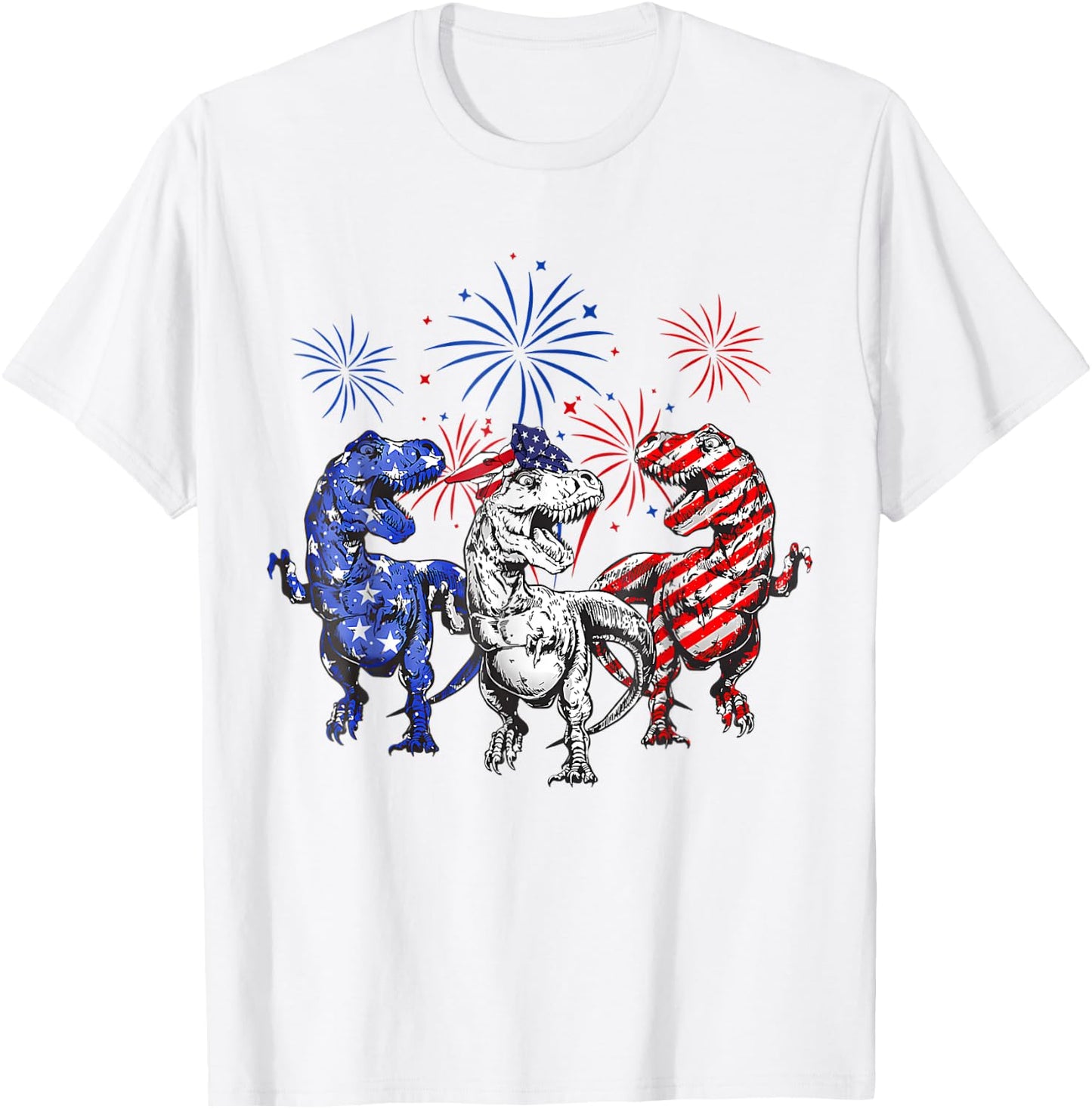 Red White Blue T Rex Dinosaur Firework 4th Of July Kids Men T-Shirt - T-Shirt | White