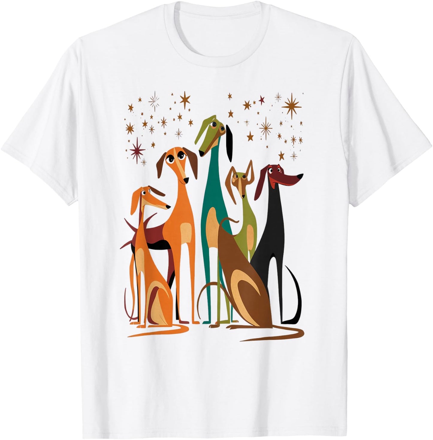 Vintage Retro Mid-Century Long Neck Dogs 50s 60s Style T-Shirt - T-Shirt | White