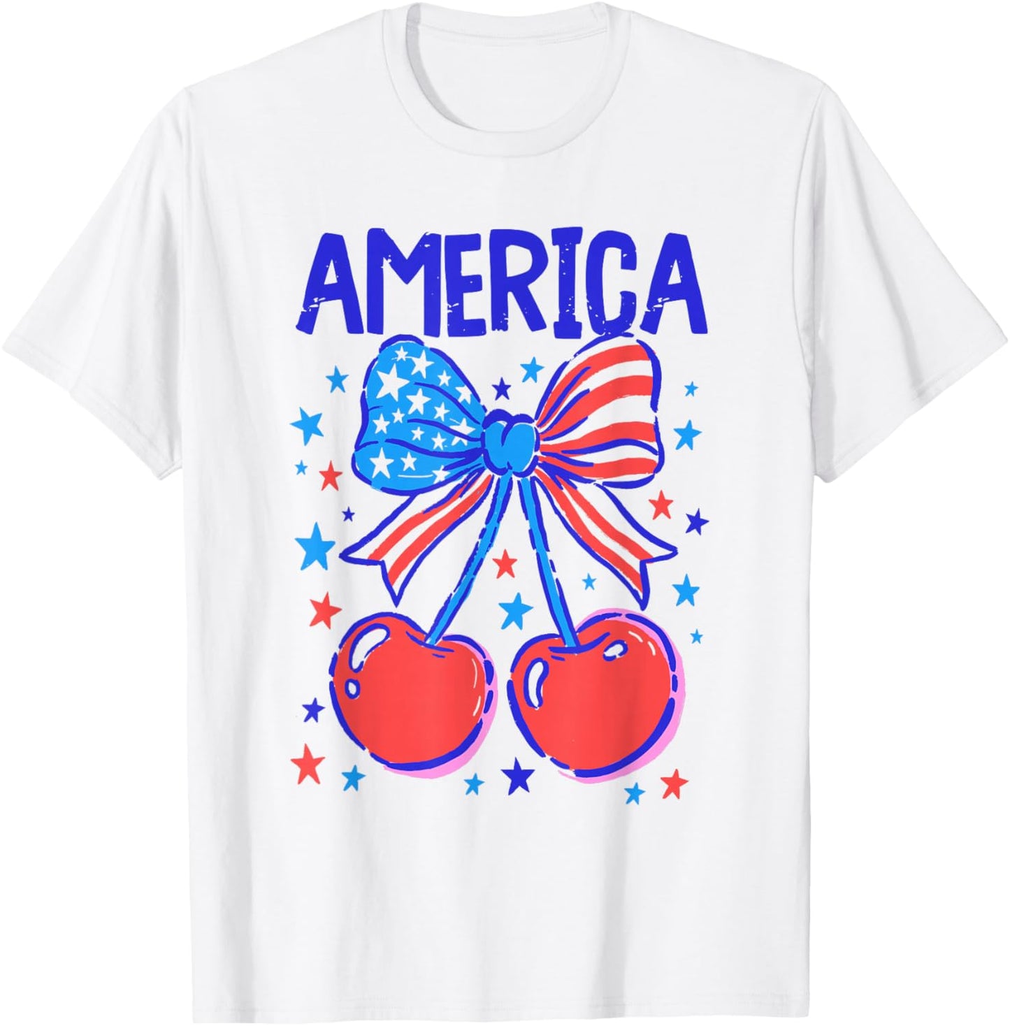 Coquette Bow USA Patriotic American Flag 4th of July T-Shirt - T-Shirt | White