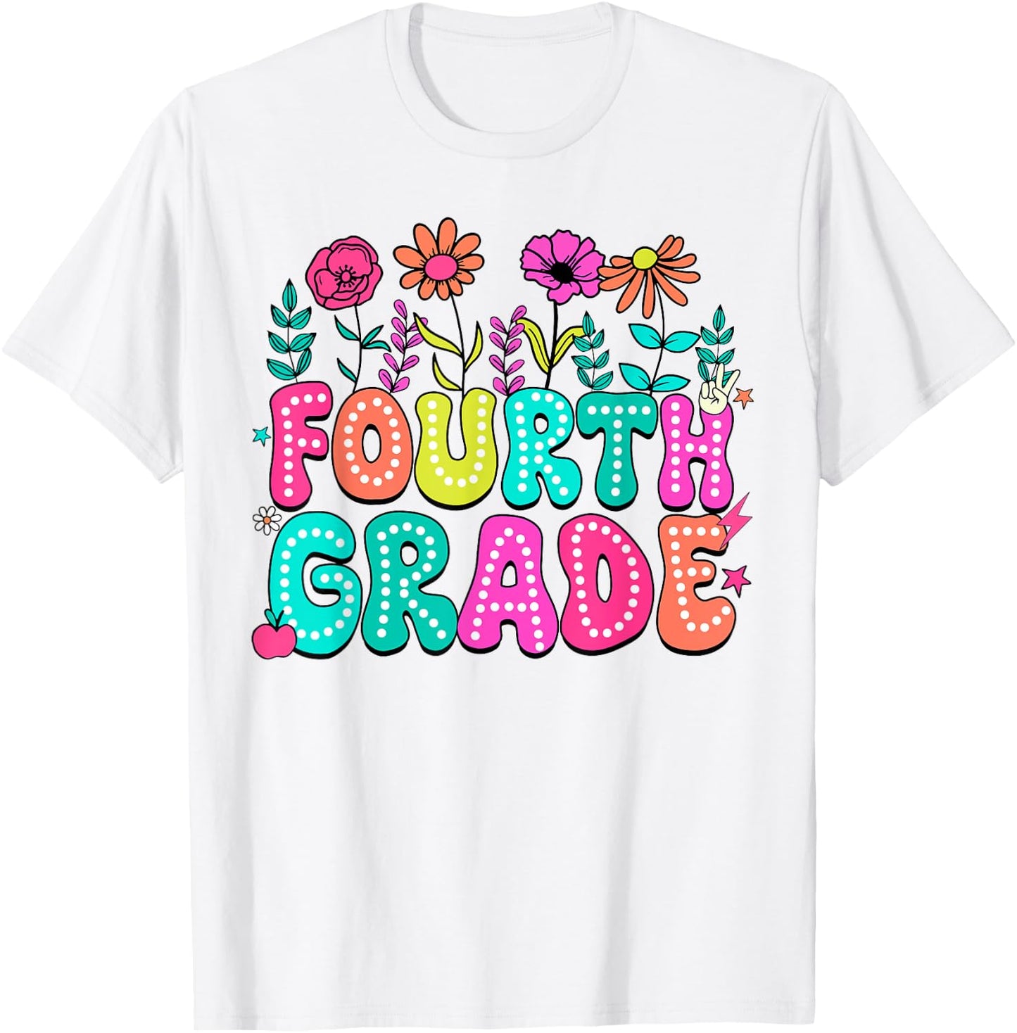 4th Grade Teacher Student Wildflower Back To School Floral Women Kids T-Shirt - T-Shirt | White