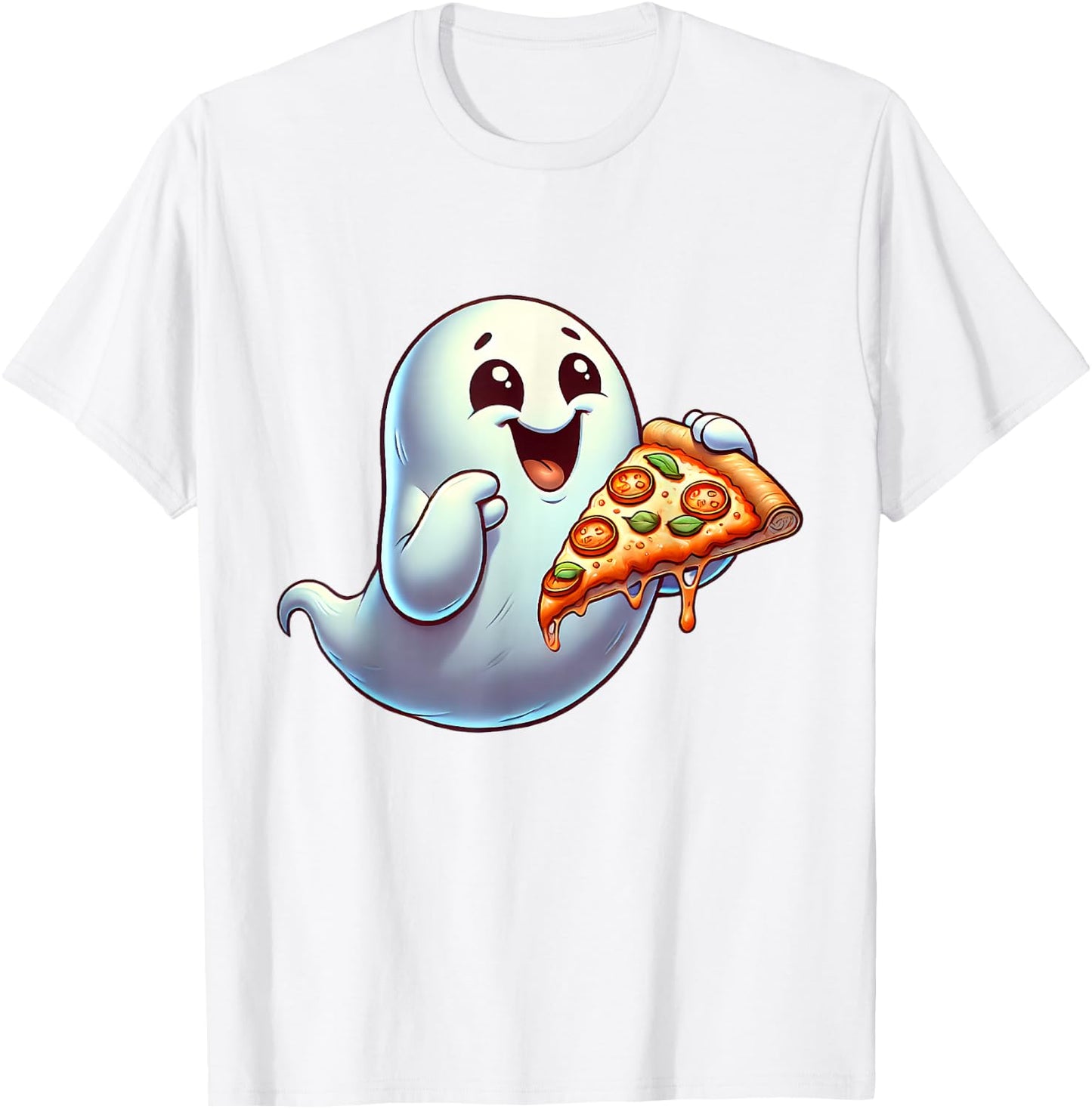 Ghost Eating Pizza Halloween Men Women Kids T-Shirt - T-Shirt | White