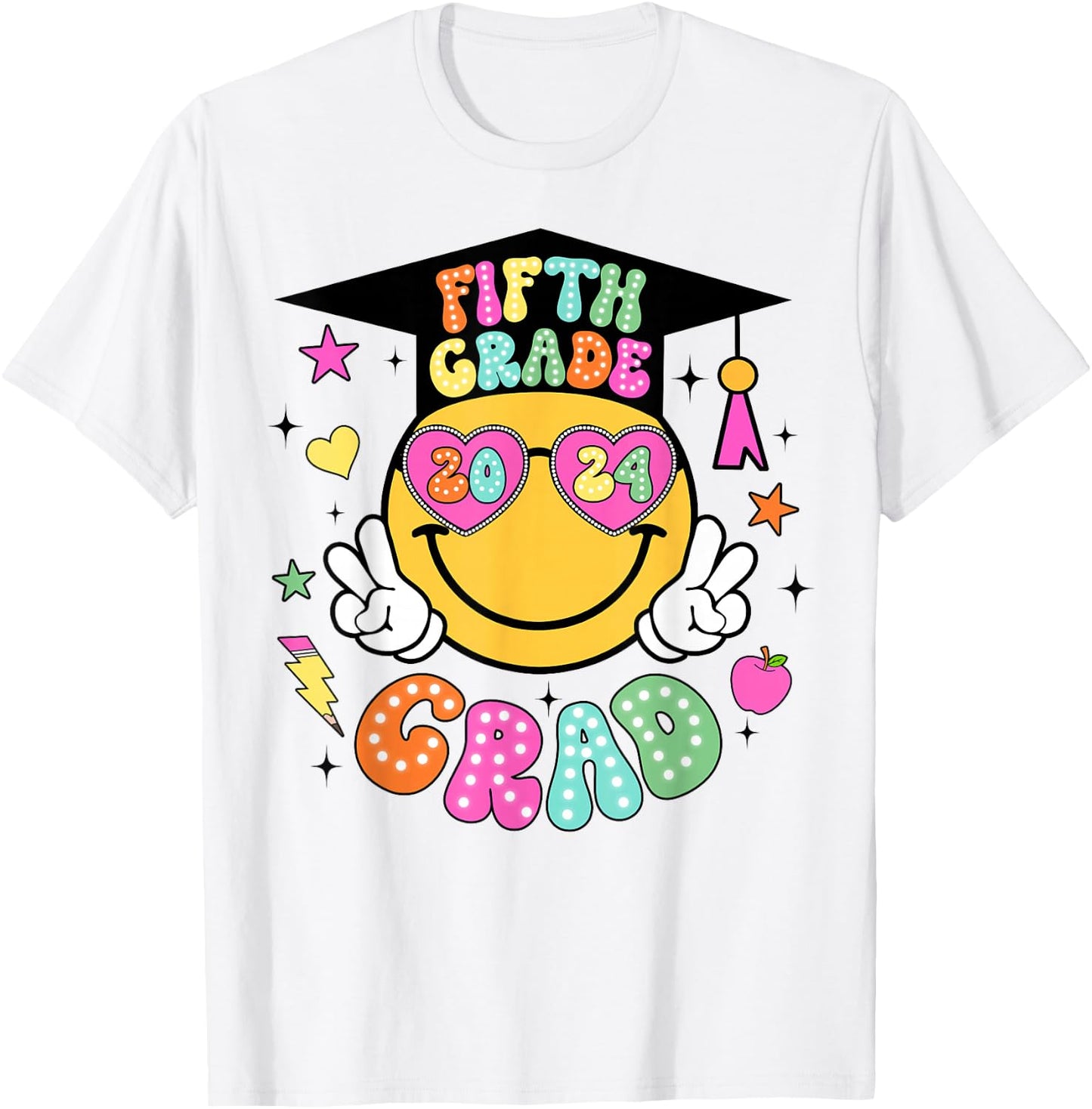 Groovy 5th Grade Graduate Happy Face Graduation 2024 Grad T-Shirt - T-Shirt | White