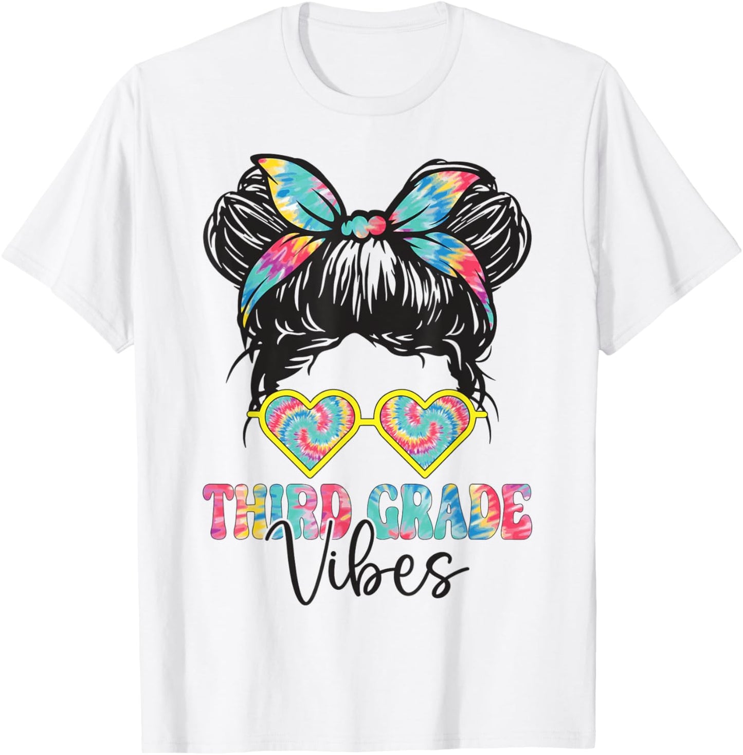 Third Grade Vibes Messy Hair Bun Girl Back To School 3rd T-Shirt - T-Shirt | White