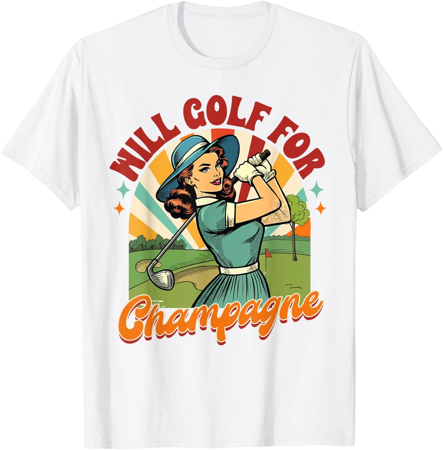 Golf Player Golfer Club Drinking Will Golf For Champagne T-Shirt - T-Shirt | White