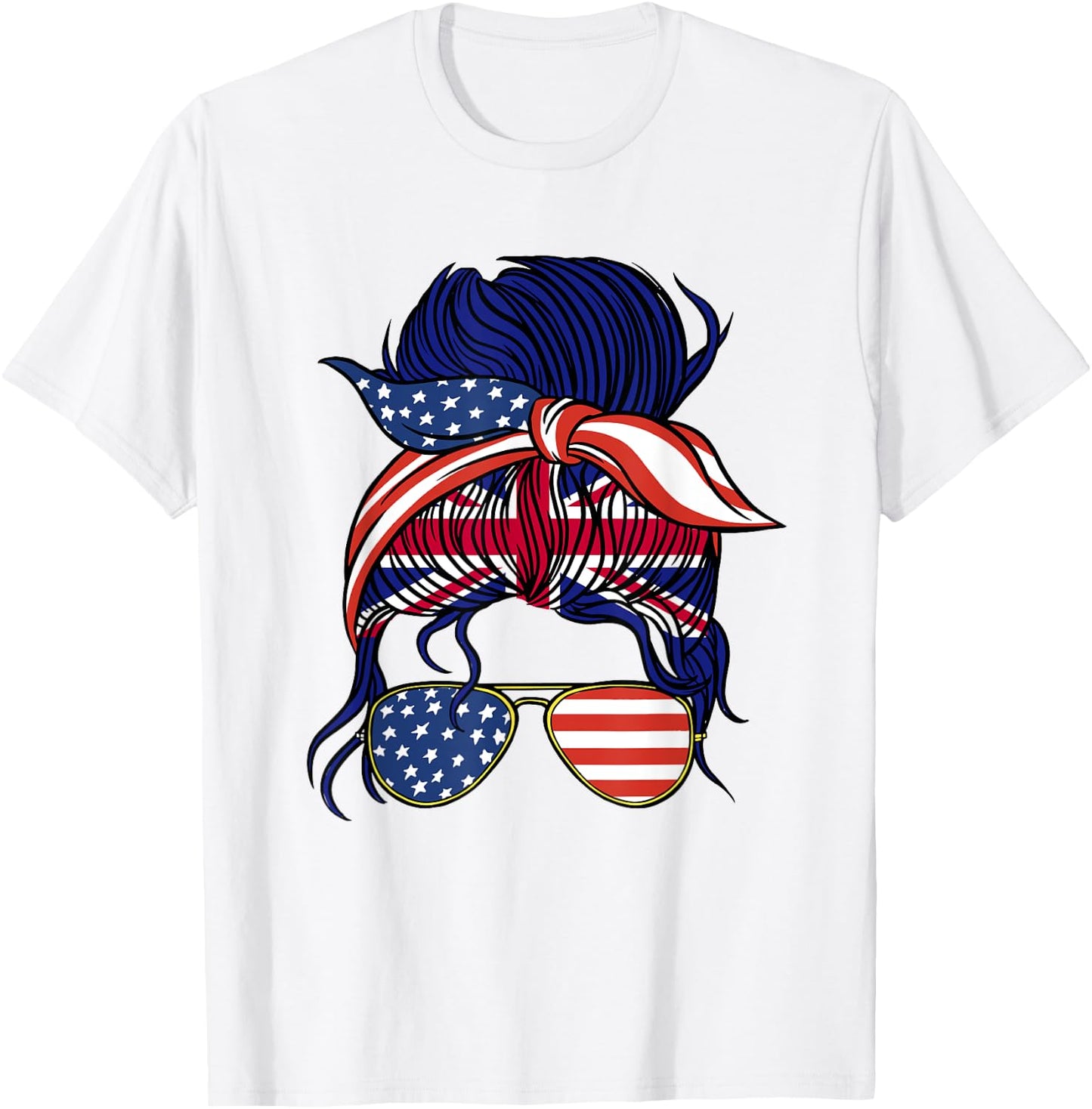 Half American British Roots United Kingdom USA Messy Bun UK T-Shirt - T-Shirt | White