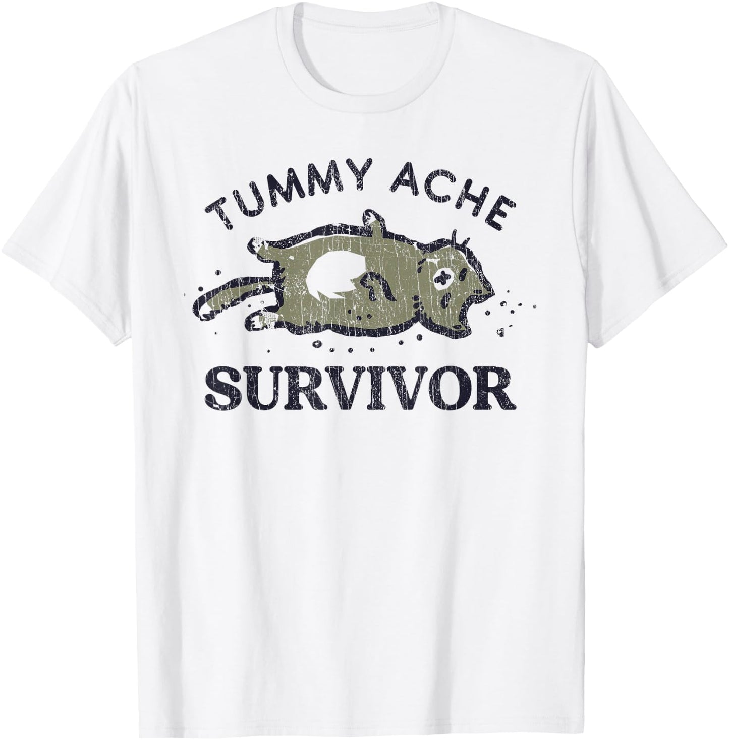 Tummy Ache Survivor Funny Cat Graphic T-Shirt - T-Shirt | White
