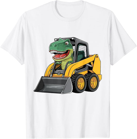 Funny Dinosaur Construction Truck Excavator Kids Boy Girl T-Shirt - T-Shirt | White