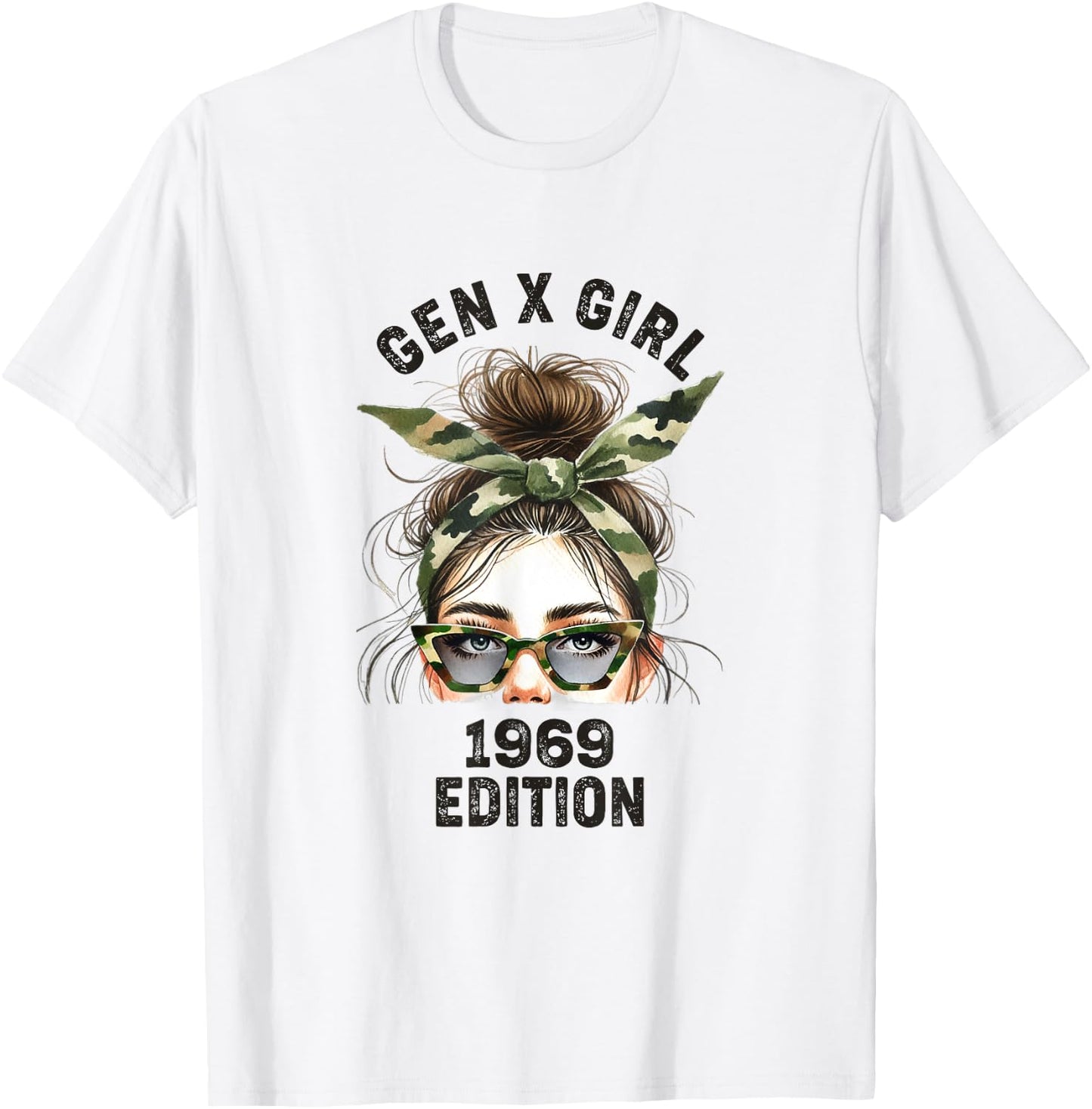 Gen X Girl 1969 Edition Retro Camouflage Headband messy bun T-Shirt - T-Shirt | White