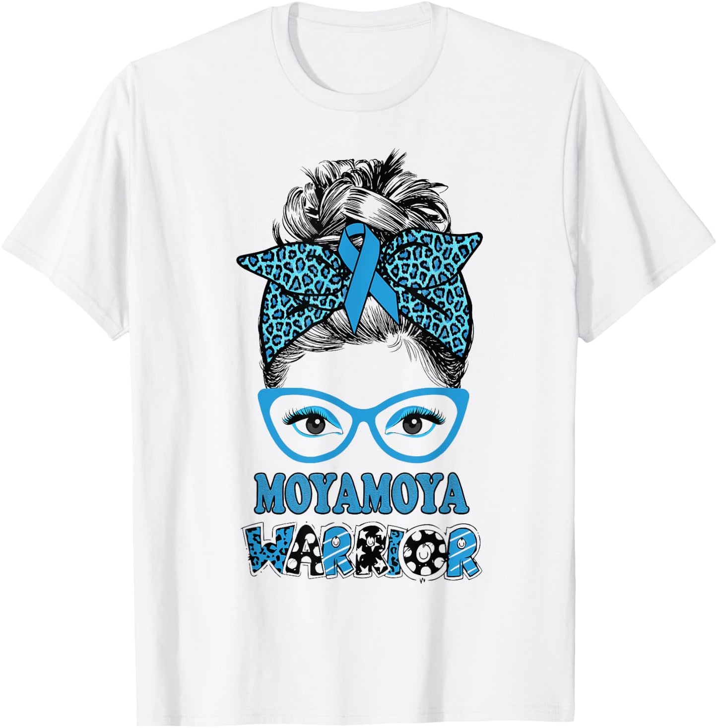 Moyamoya Disease Awareness Messy Bun Blue Ribbon Warrior T-Shirt - T-Shirt | White