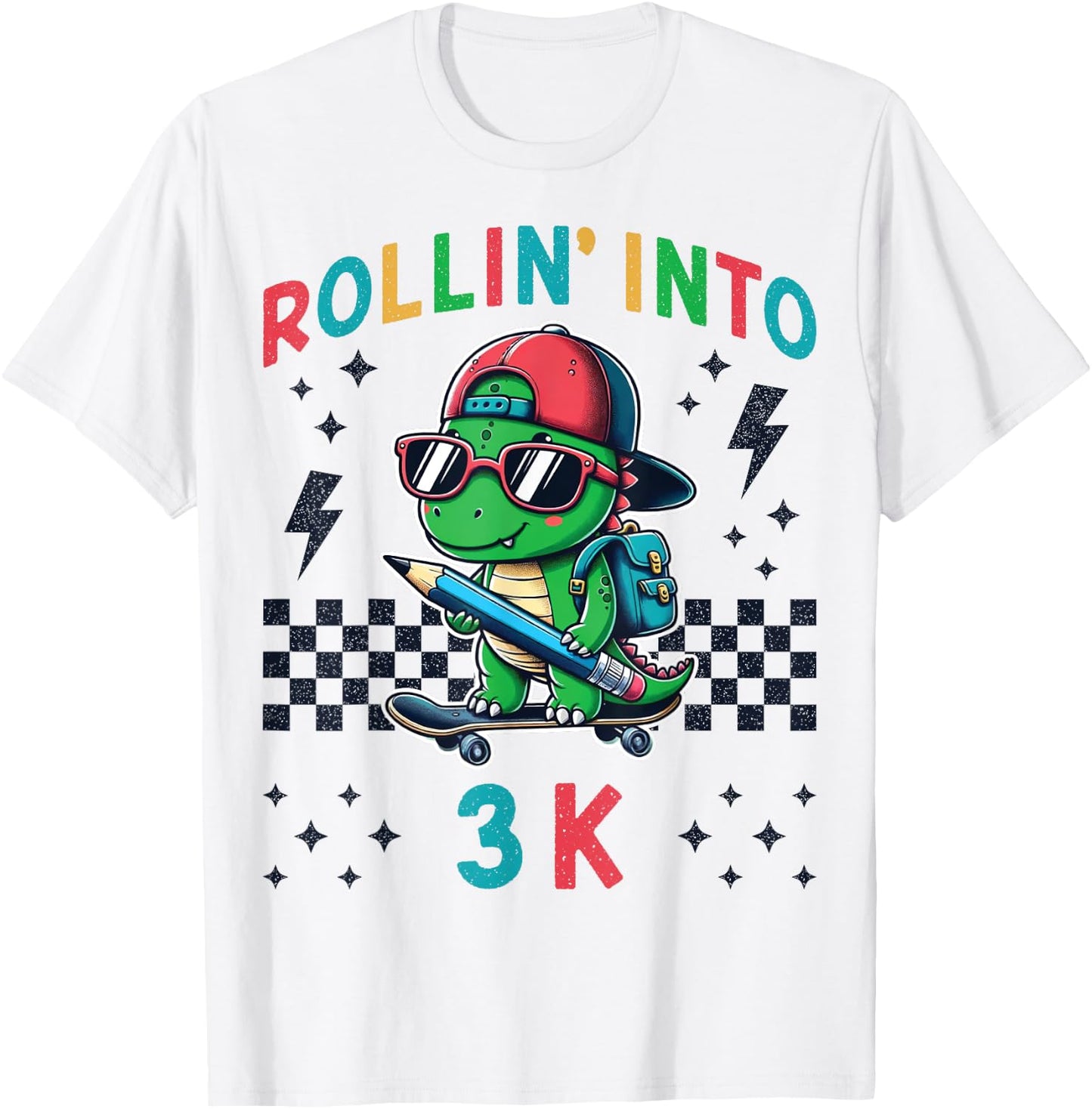 Rollin Into 3K Dinosaur First Day of K3 Kid I’m Ready for 3K T-Shirt - T-Shirt | White