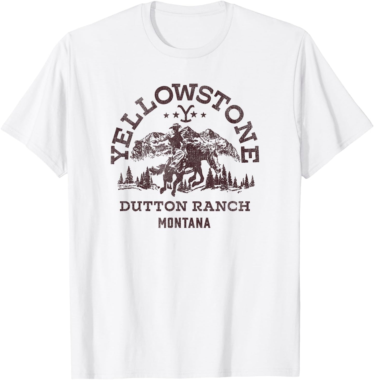 Yellowstone Dutton Ranch Montana Western Cowboy Logo T-Shirt - T-Shirt | White