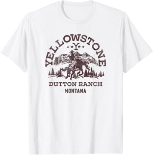 Yellowstone Dutton Ranch Montana Western Cowboy Logo T-Shirt - T-Shirt | White