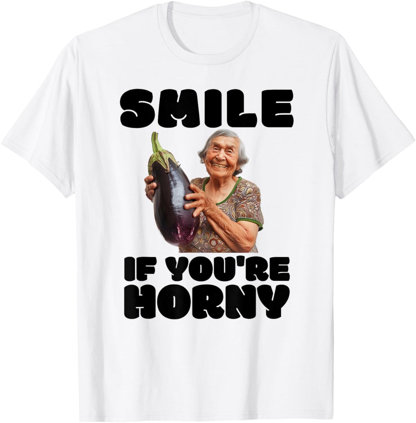 Funny Horny Eggplant Old Lady Inappropriate Embarrassing T-Shirt - T-Shirt | White