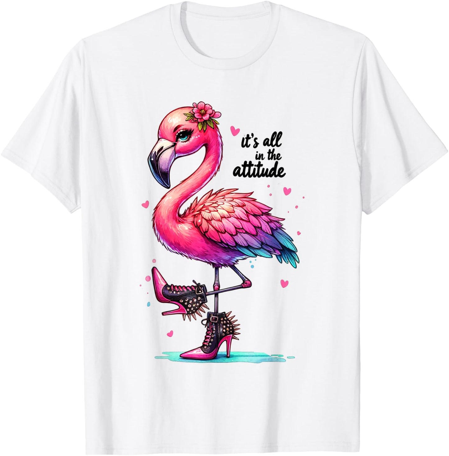 Cute Flamingo Spike Heels It's All in the Attitude Girls T-Shirt - T-Shirt | White