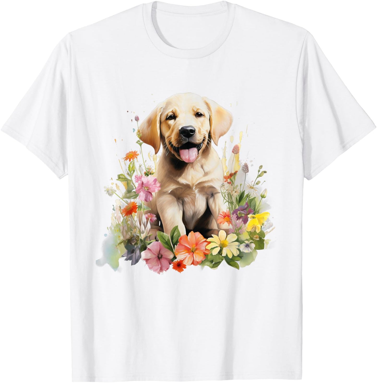 Floral Wildflower Dog Labrador Retriever T-Shirt - T-Shirt | White