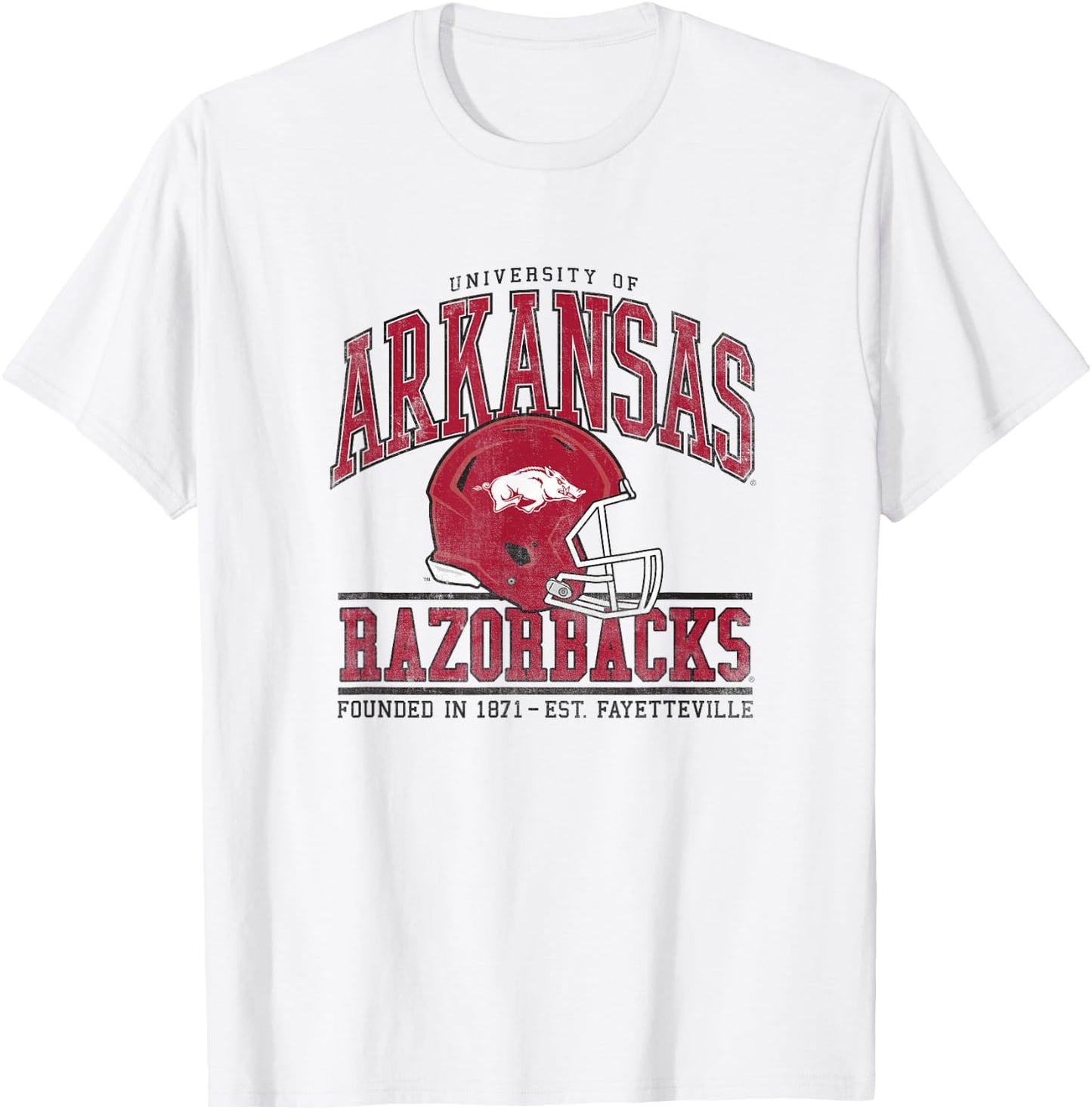 University of Arkansas Razorbacks Collegiate Football Helmet T-Shirt - T-Shirt | White
