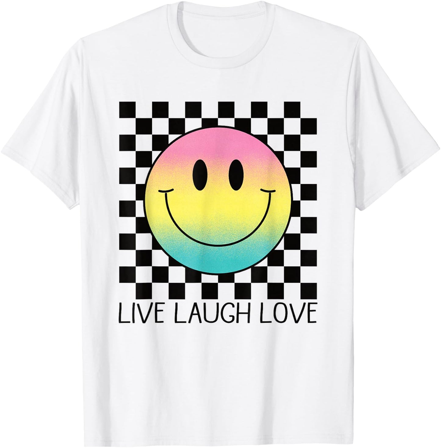 Live Laugh Love Retro Rainbow Happy Face Shirt Aesthetic 70s T-Shirt - T-Shirt | White
