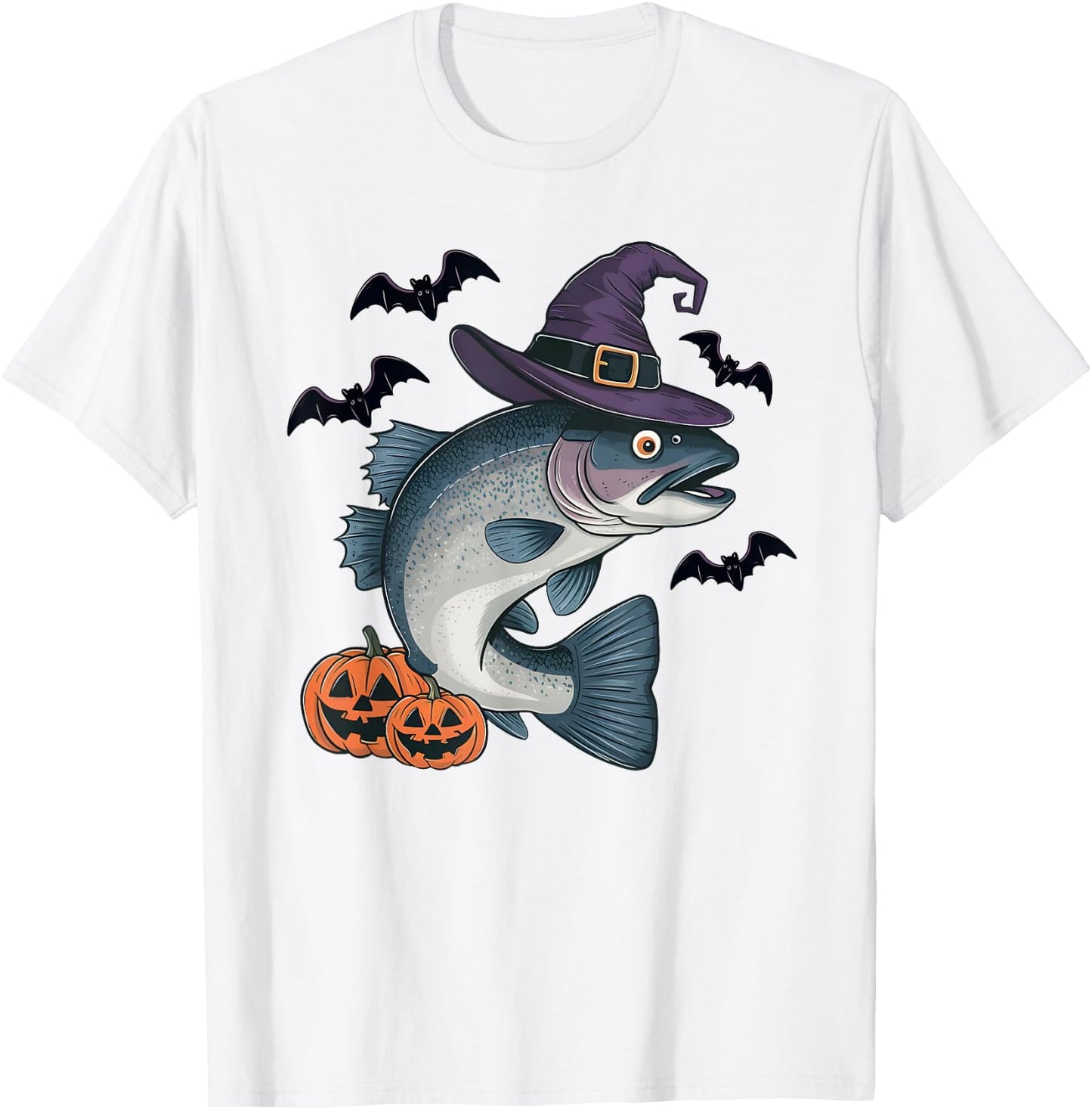 Rainbow Trout Fish Halloween Costume Pumpkin Bat Witch T-Shirt - T-Shirt | White