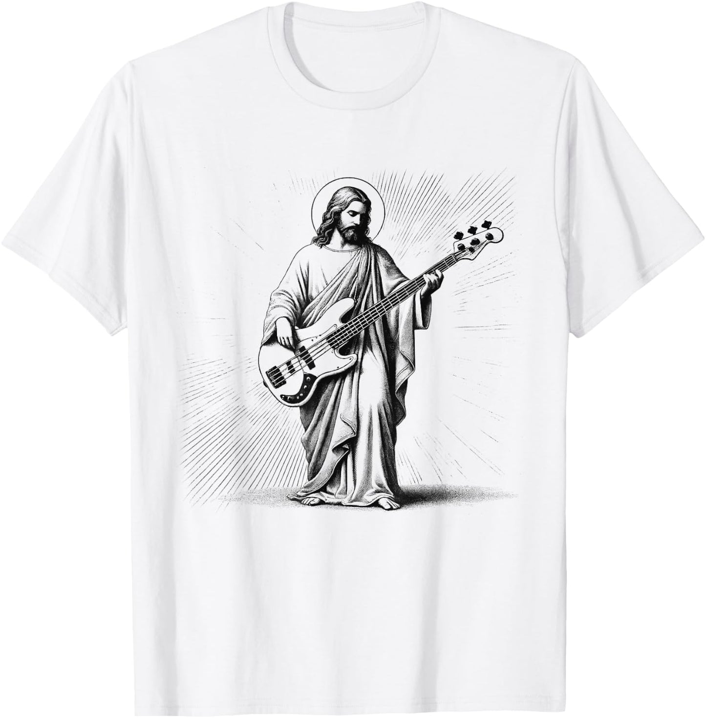 Jesus Playing Bass Guitar Guitarist Christian Vintage Rock T-Shirt - T-Shirt | White