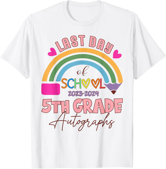 Last Day of School Autograph 5th Grade Graduation Boys Girls T-Shirt - T-Shirt | White