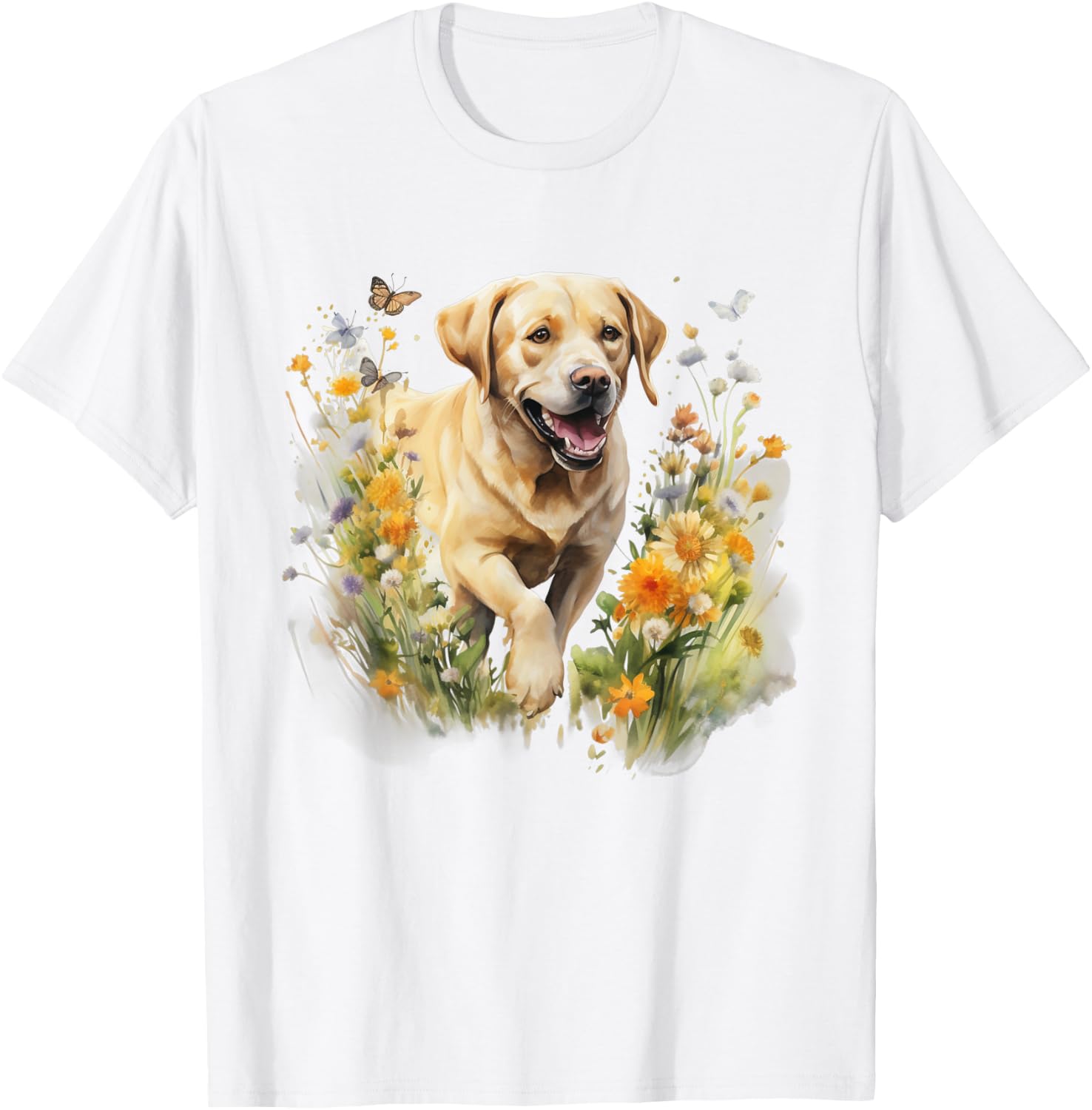 Floral Wildflower Dog Labrador Retriever Women Kids T-Shirt - T-Shirt | White