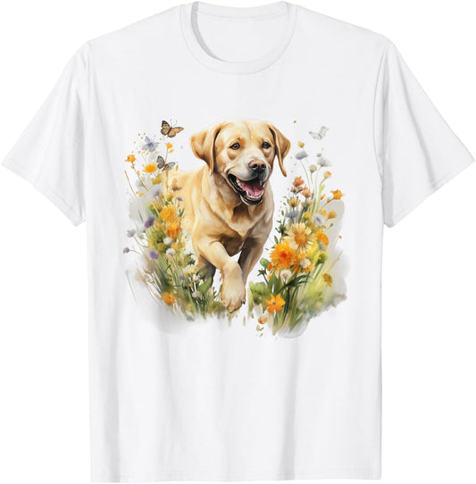 Floral Wildflower Dog Labrador Retriever Women Kids T-Shirt - T-Shirt | White