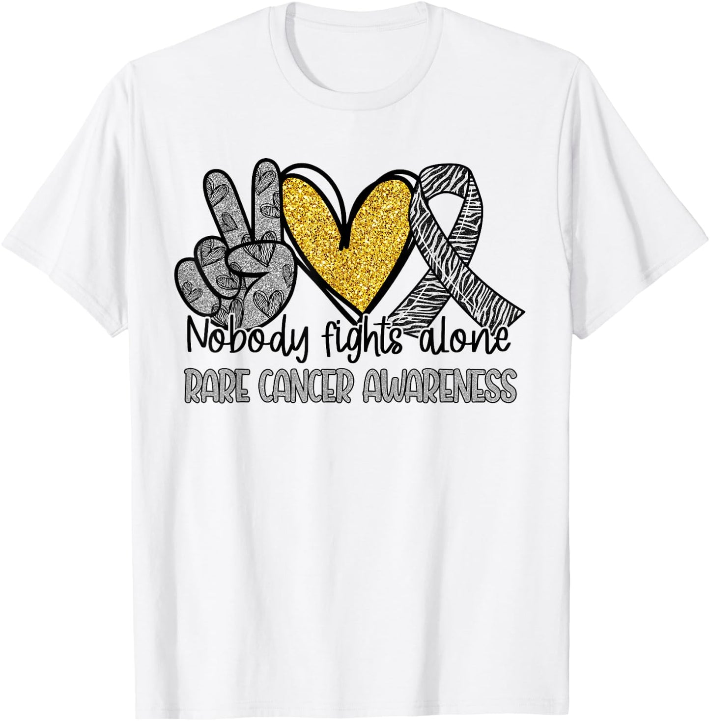 Nobody Fights Alone Zebra Ribbon Rare Cancer Awareness T-Shirt - T-Shirt | White