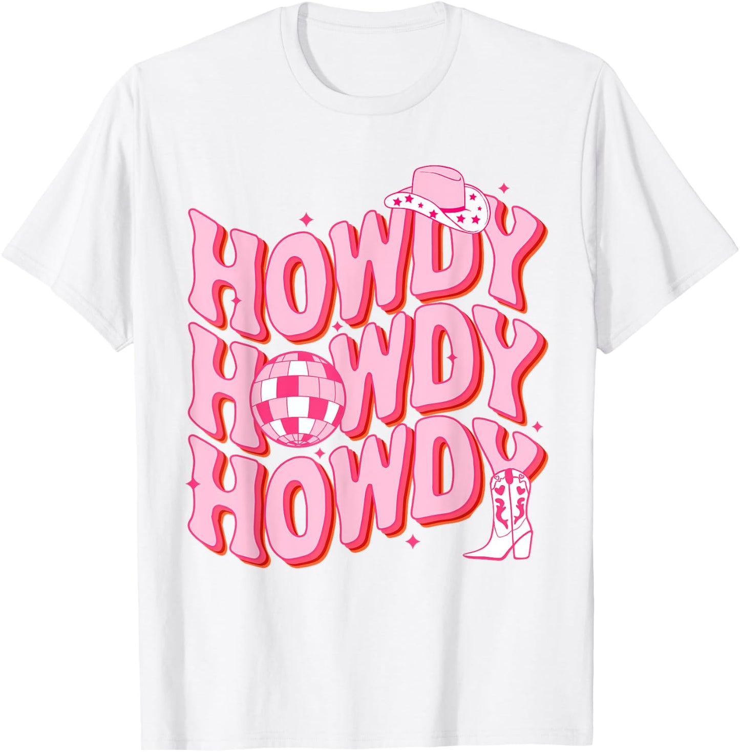 Howdy Southern Western Girl Country Rodeo Pink Cowgirl Disco T-Shirt - T-Shirt | White