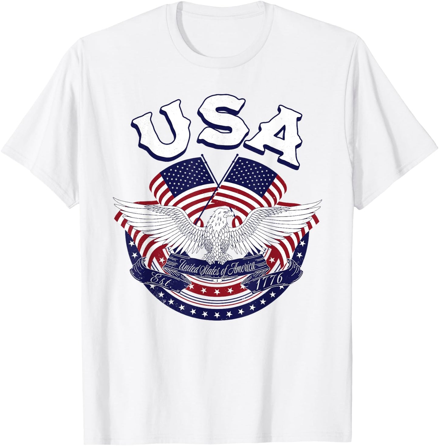 USA American Bald Eagle USA Flag July 4th red white and blue Kids Men T-Shirt - T-Shirt | White