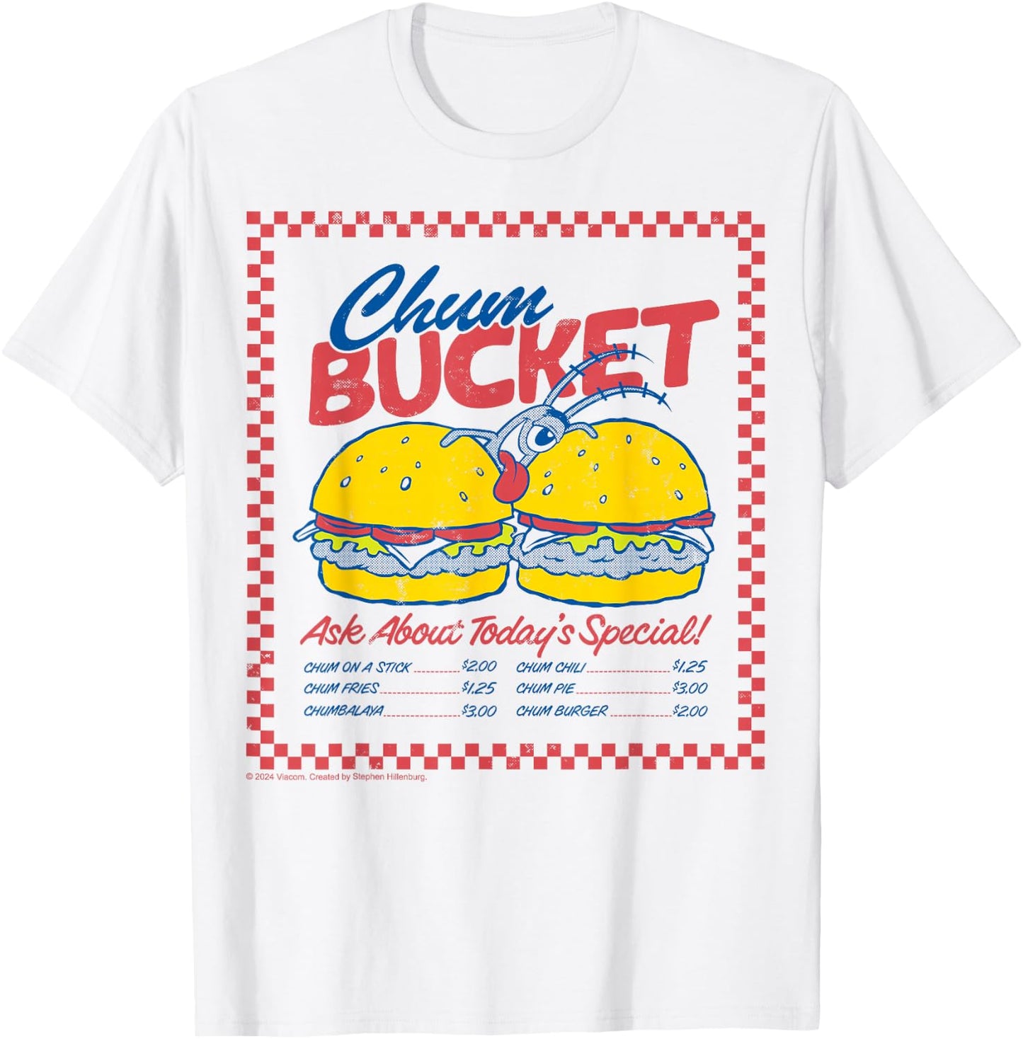 SpongeBob SquarePants - Plankton Chum Bucket Retro Menu T-Shirt - T-Shirt | White